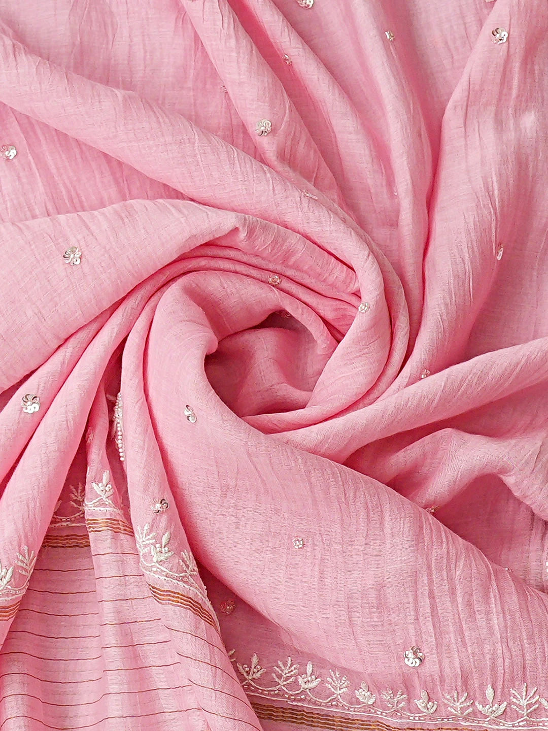 Ada Hand Embroidered Pink Chanderi Lucknowi Chikankari Unstitched Kurta Dupatta Set With Cutdana Work 01A919057
