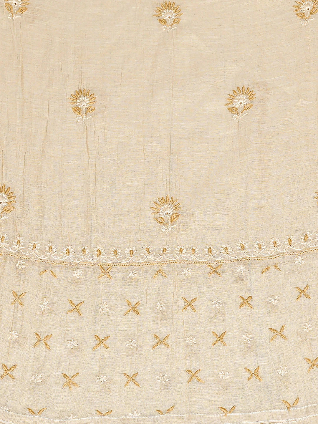 Ada Hand Embroidered Fawn Tissue Lucknowi Chikankari Semi-stitched Kurta Dupatta Set 01A920353