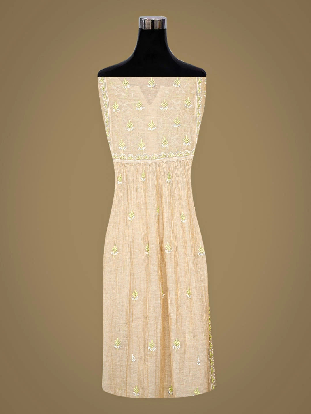 Ada Hand Embroidered Fawn Tissue Lucknowi Chikankari Semi-stitched Kurta Dupatta Set 01A920395