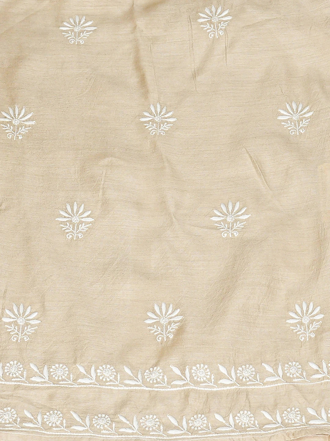 Ada Hand Embroidered Fawn Moonga Silk Lucknowi Chikankari Semi-Stitched Kurta Dupatta Set 01A920326