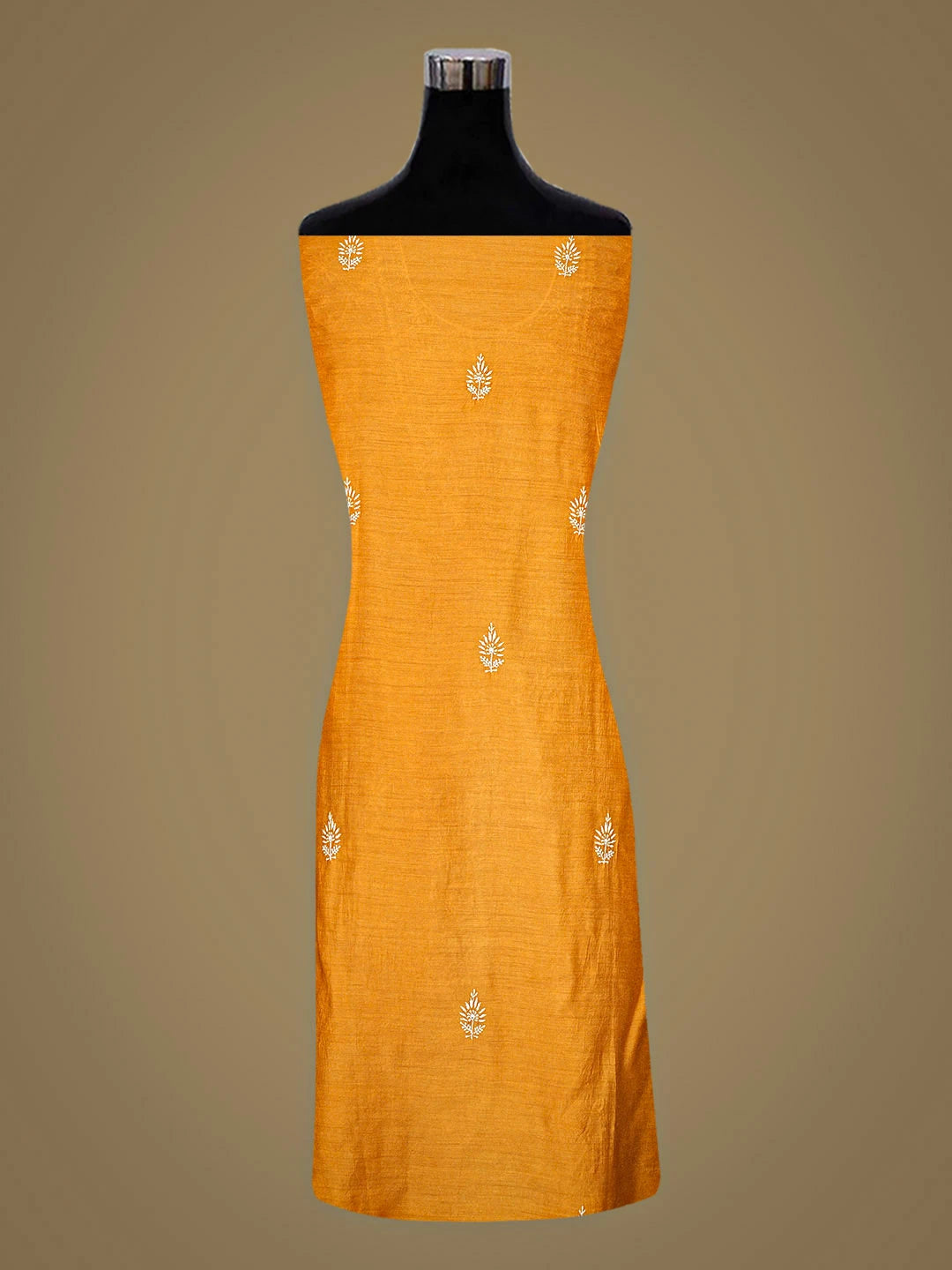 Ada Hand Embroidered Mustard Moonga Silk Lucknowi Chikankari Semi-Stitched Kurta Dupatta Set 01A920292