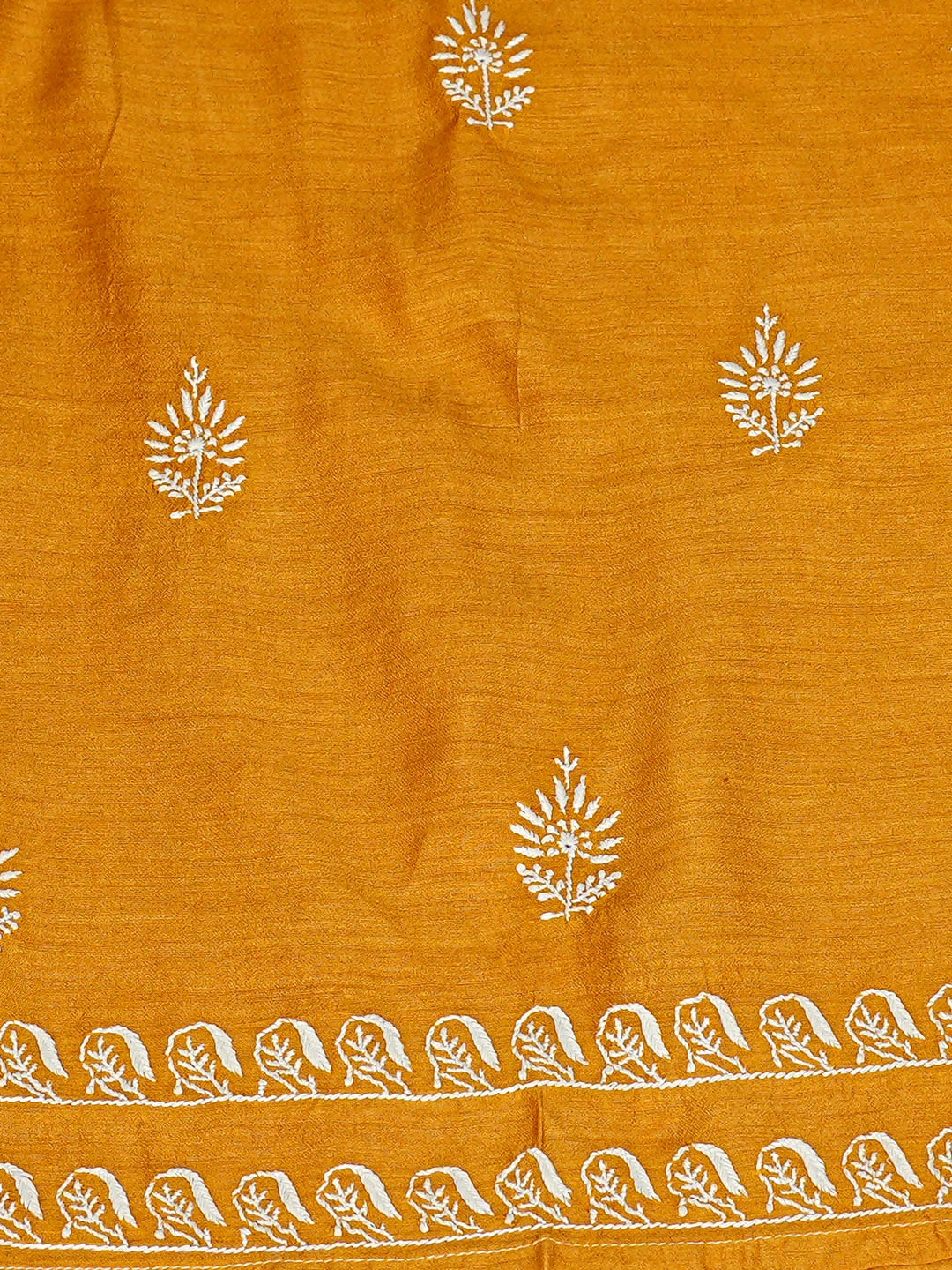 Ada Hand Embroidered Mustard Moonga Silk Lucknowi Chikankari Semi-Stitched Kurta Dupatta Set 01A920292