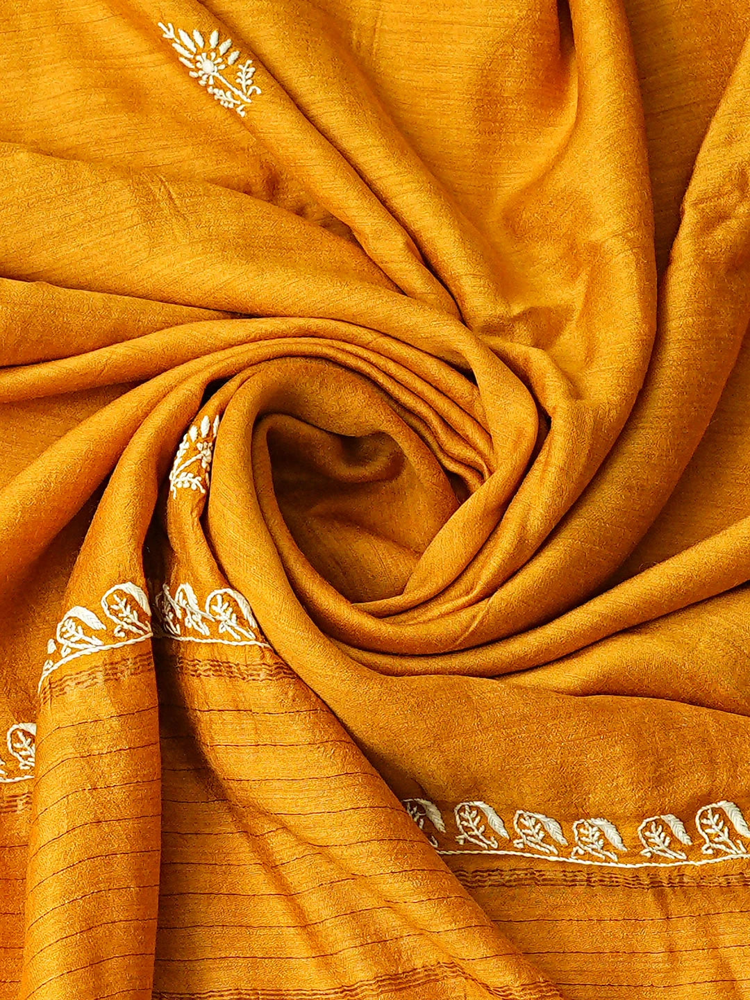 Ada Hand Embroidered Mustard Moonga Silk Lucknowi Chikankari Semi-Stitched Kurta Dupatta Set 01A920292