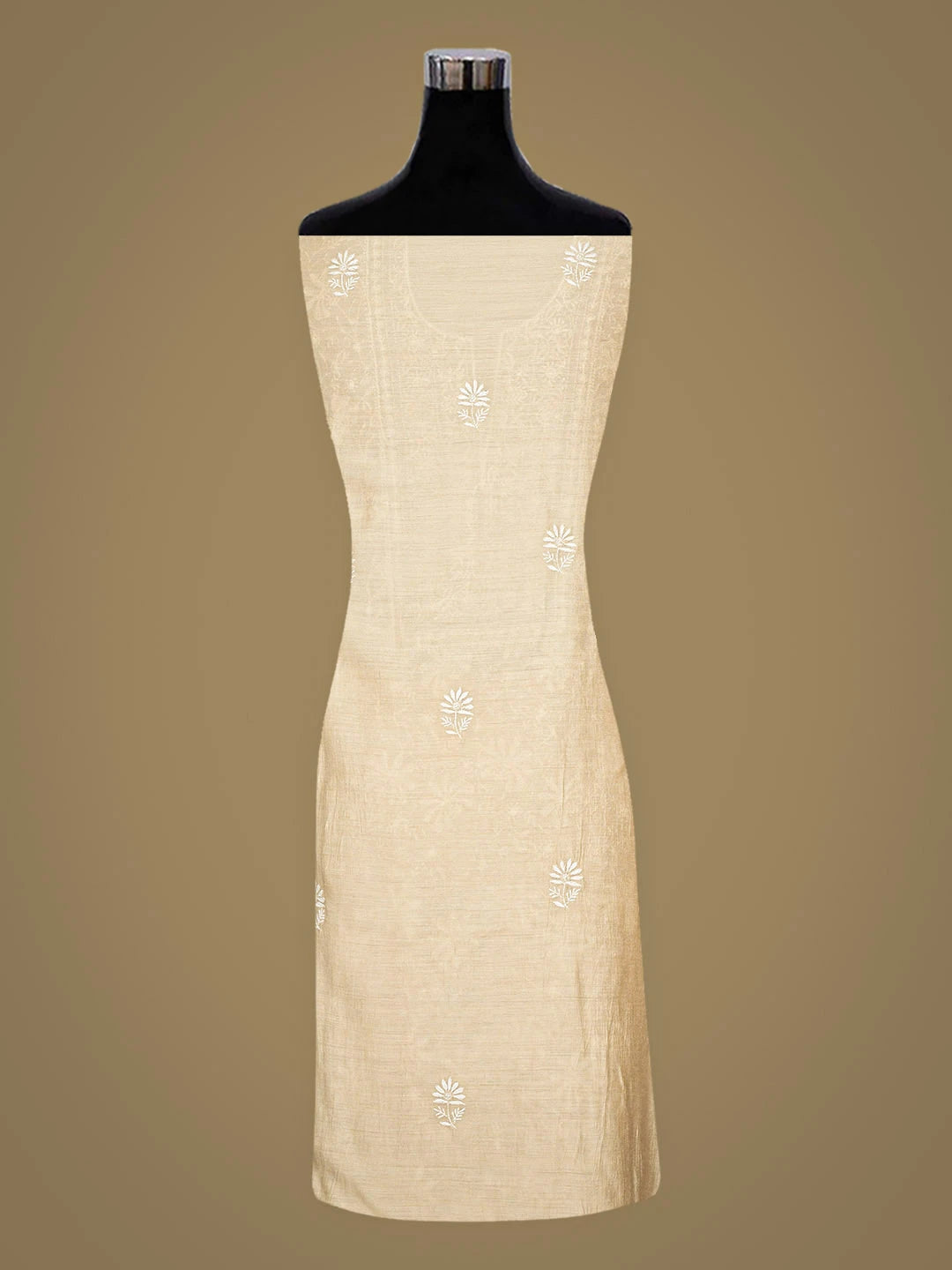 Ada Hand Embroidered Fawn Moonga Silk Lucknowi Chikankari Semi-Stitched Kurta Dupatta Set 01A920328