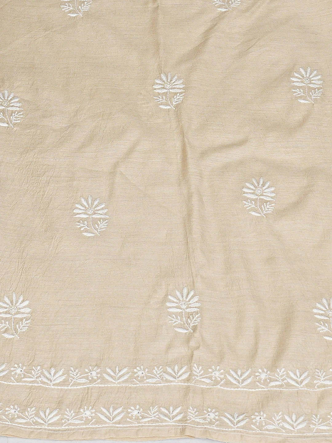 Ada Hand Embroidered Fawn Moonga Silk Lucknowi Chikankari Semi-Stitched Kurta Dupatta Set 01A920328