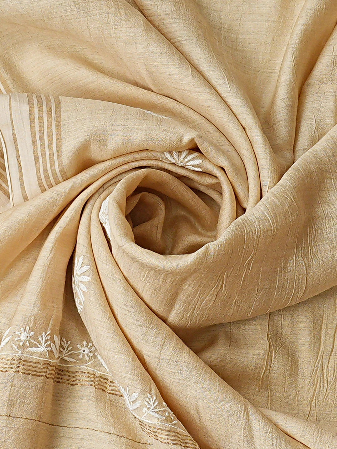 Ada Hand Embroidered Fawn Moonga Silk Lucknowi Chikankari Semi-Stitched Kurta Dupatta Set 01A920328
