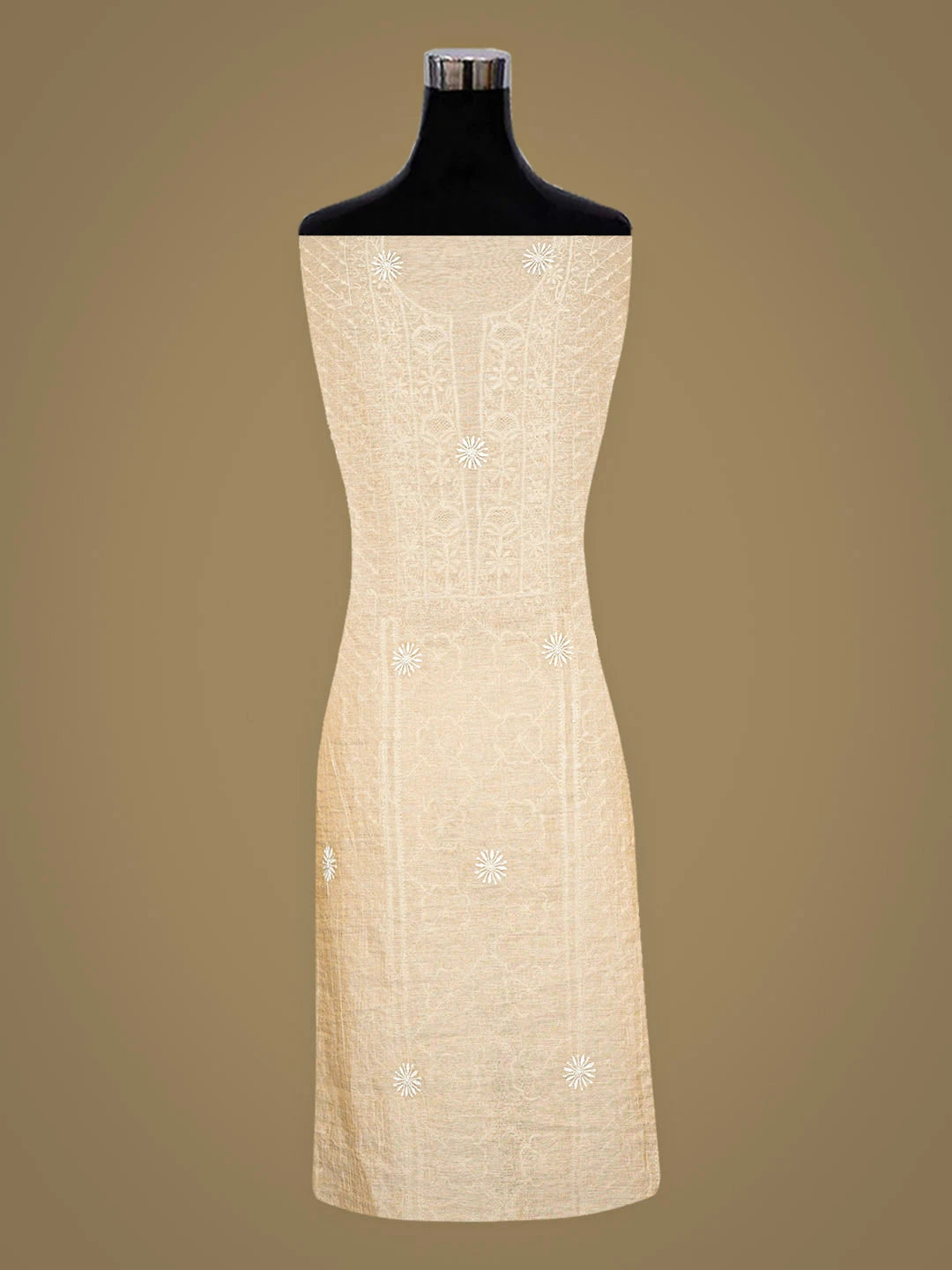 Ada Hand Embroidered Fawn Tissue Lucknowi Chikankari Unstitched Kurta Dupatta Set 01A920423