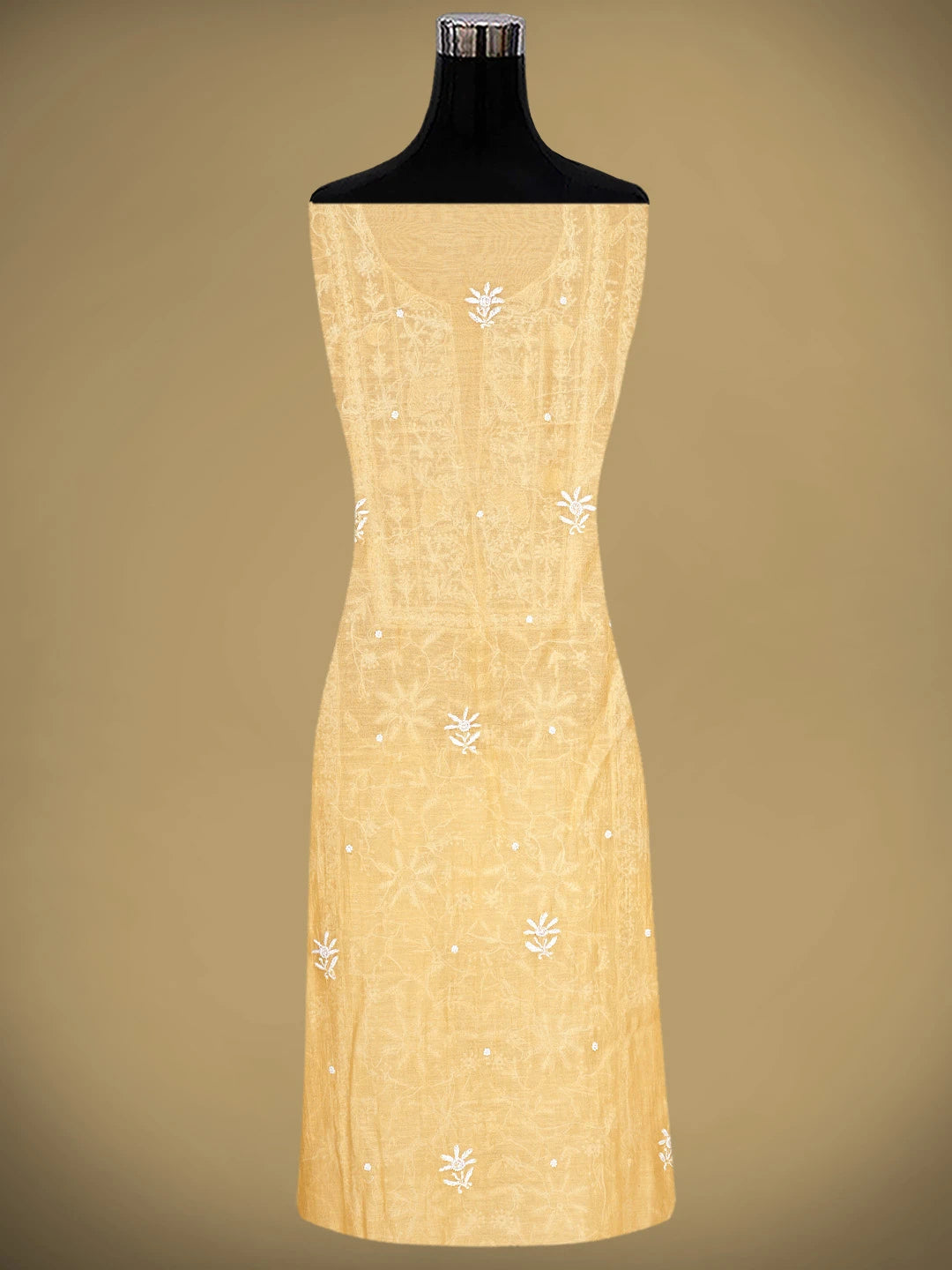 Ada Hand Embroidered Fawn Chanderi Lucknowi Chikankari Unstitched Kurta Dupatta Set With Pearl Work 01A811839