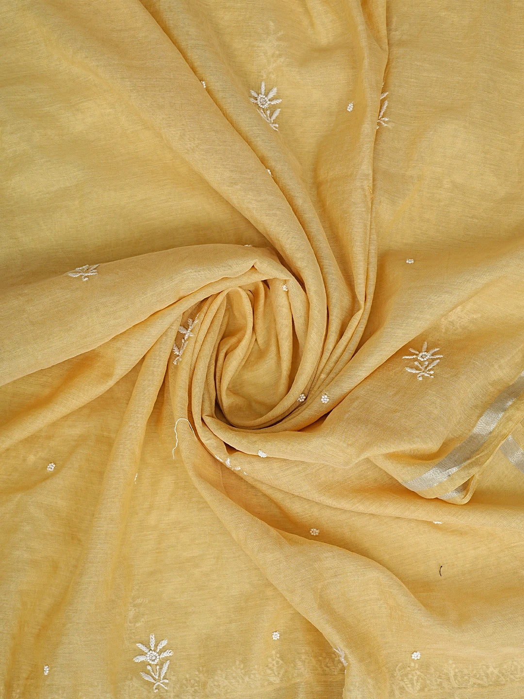 Ada Hand Embroidered Fawn Chanderi Lucknowi Chikankari Unstitched Kurta Dupatta Set With Pearl Work 01A811839