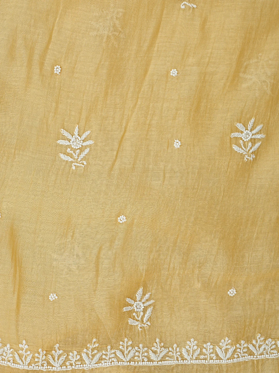 Ada Hand Embroidered Fawn Chanderi Lucknowi Chikankari Unstitched Kurta Dupatta Set With Pearl Work 01A811839