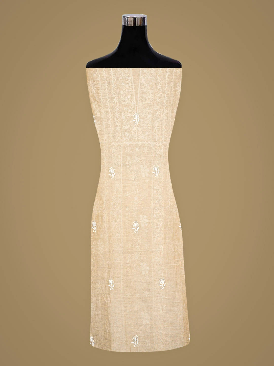 Ada Hand Embroidered Fawn Tissue Lucknowi Chikankari Unstitched Kurta Dupatta Set 01A920425