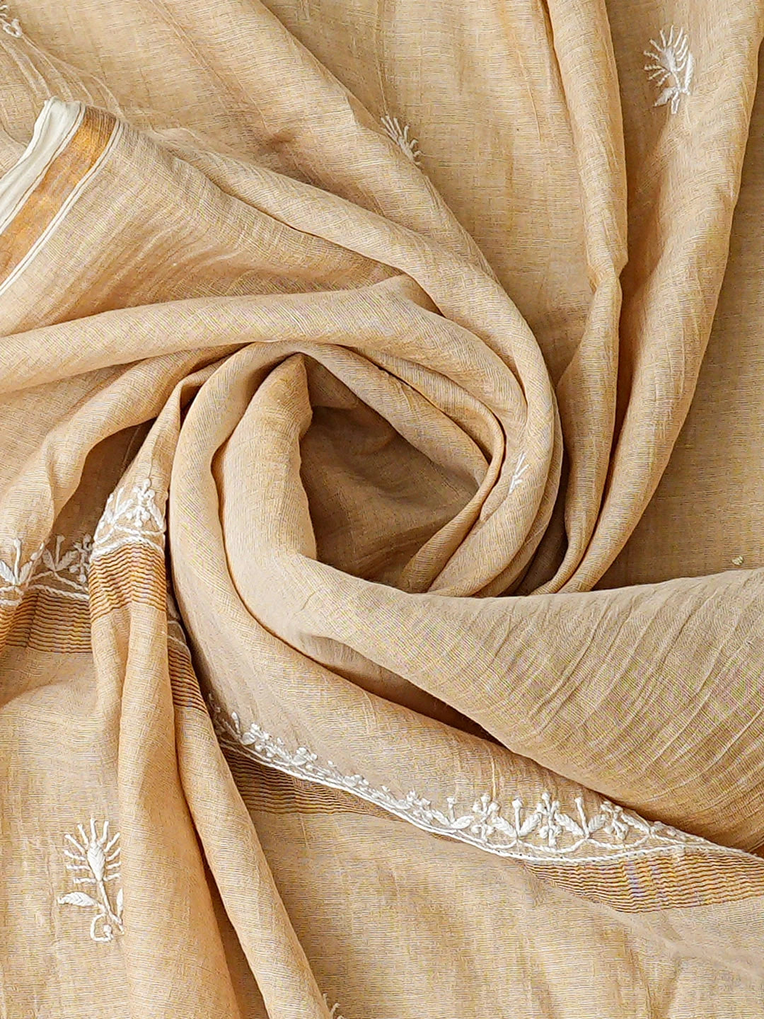 Ada Hand Embroidered Fawn Tissue Lucknowi Chikankari Unstitched Kurta Dupatta Set 01A920425