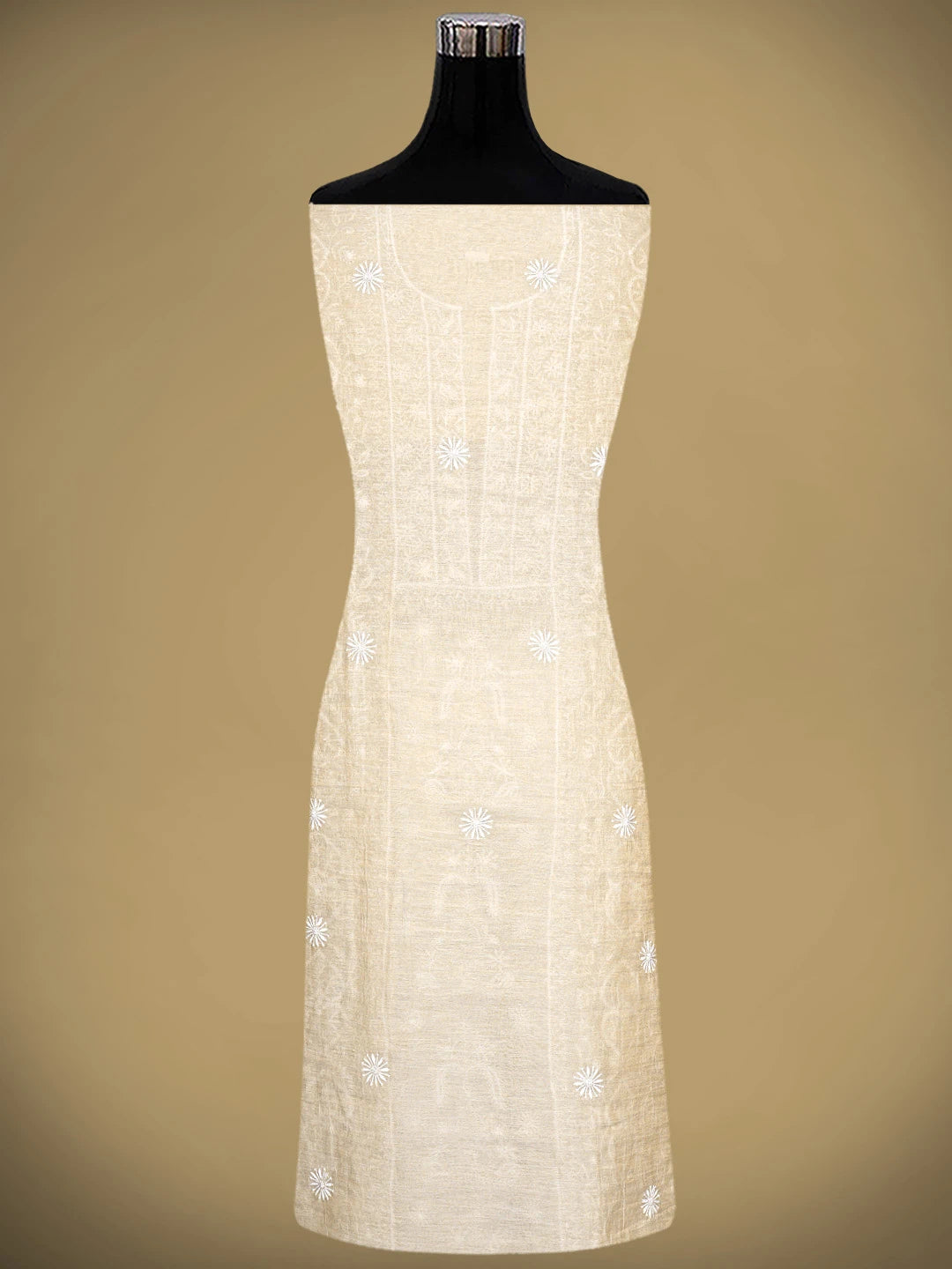 Ada Hand Embroidered Fawn Tissue Lucknowi Chikankari Unstitched Kurta Dupatta Set 01A920427