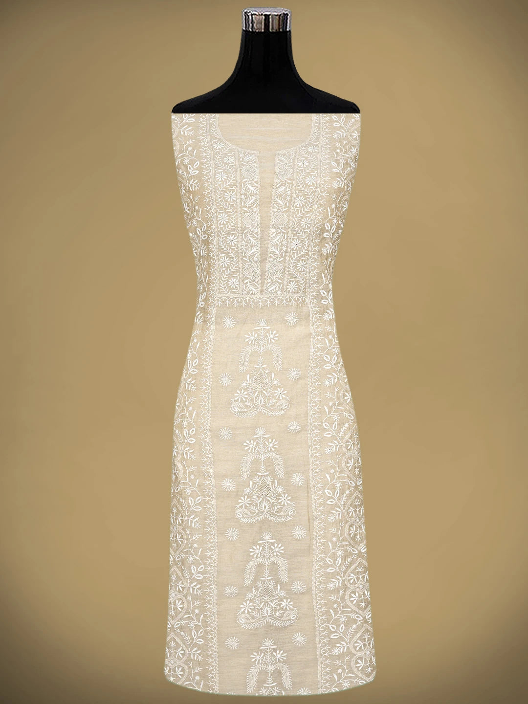 Ada Hand Embroidered Fawn Tissue Lucknowi Chikankari Unstitched Kurta Dupatta Set 01A920427
