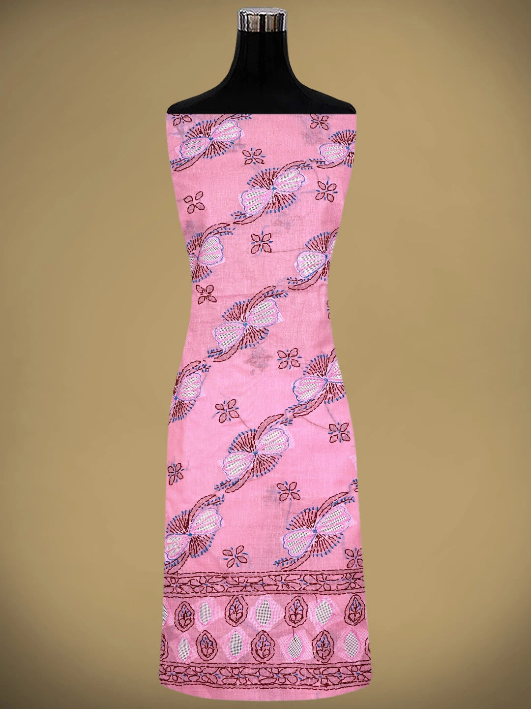 Ada Hand Embroidered Pink Cotton Lucknowi Chikankari Unstitched Suit Piece 01A916013