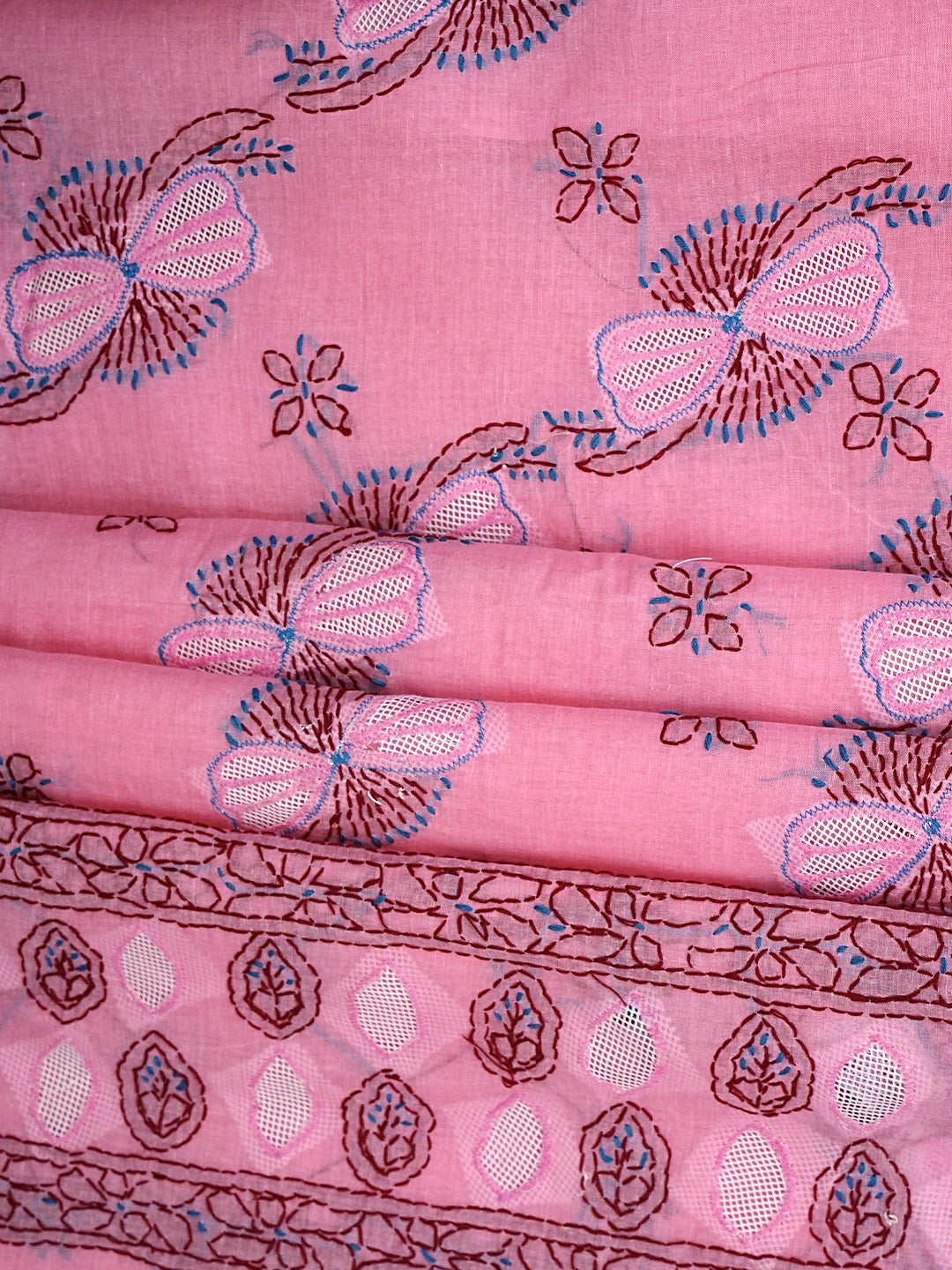 Ada Hand Embroidered Pink Cotton Lucknowi Chikankari Unstitched Suit Piece 01A916013