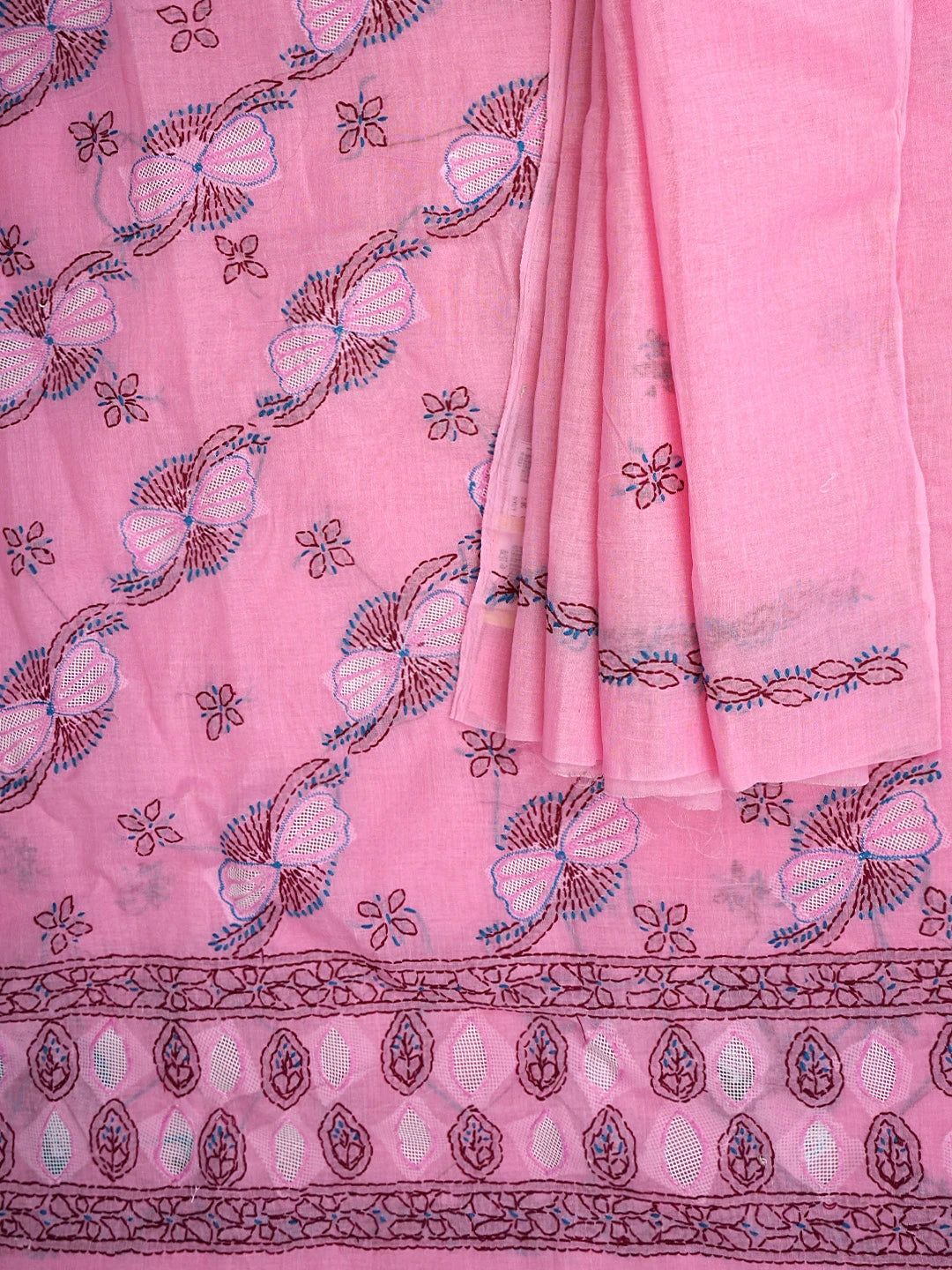 Ada Hand Embroidered Pink Cotton Lucknowi Chikankari Unstitched Suit Piece 01A916013