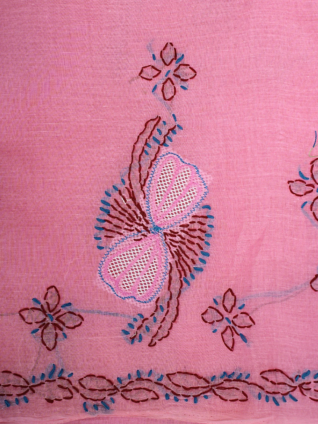 Ada Hand Embroidered Pink Cotton Lucknowi Chikankari Unstitched Suit Piece 01A916013