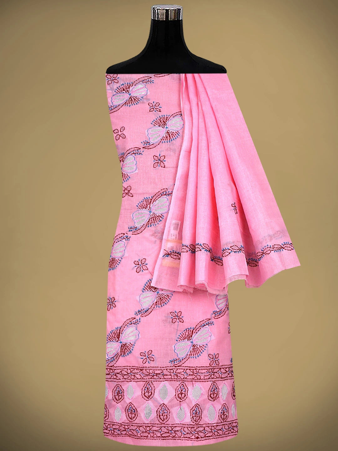 Ada Hand Embroidered Pink Cotton Lucknowi Chikankari Unstitched Suit Piece 01A916013