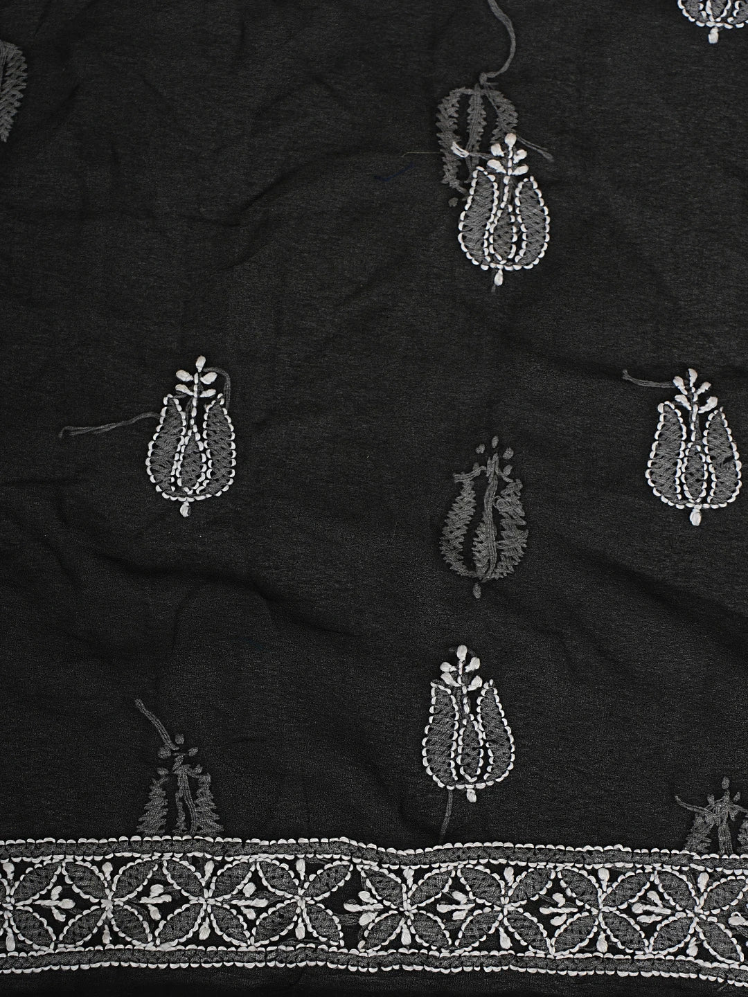 Ada Hand Embroidered Black Georgette Lucknowi Chikankari Unstitched Suit Piece 01A787943