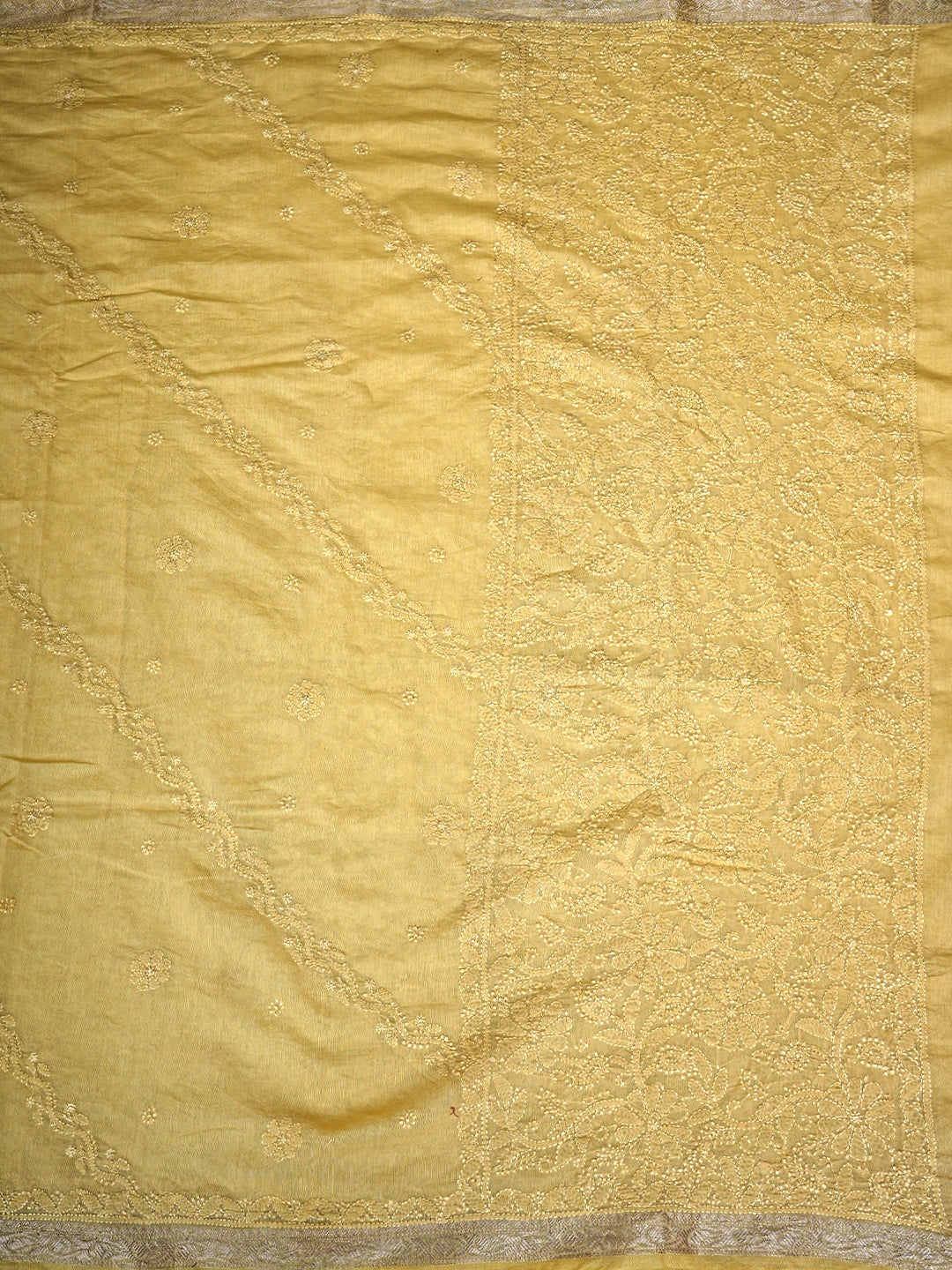 Ada Hand Embroidered Yellow Chanderi Lucknowi Chikankari Saree and Blouse 01A919747