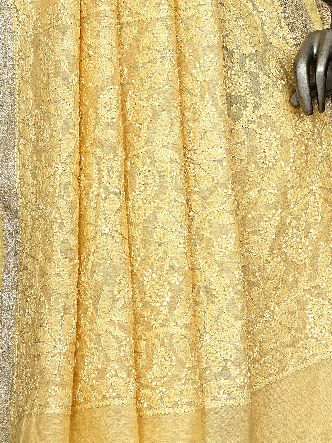Ada Hand Embroidered Yellow Chanderi Lucknowi Chikankari Saree and Blouse 01A919747