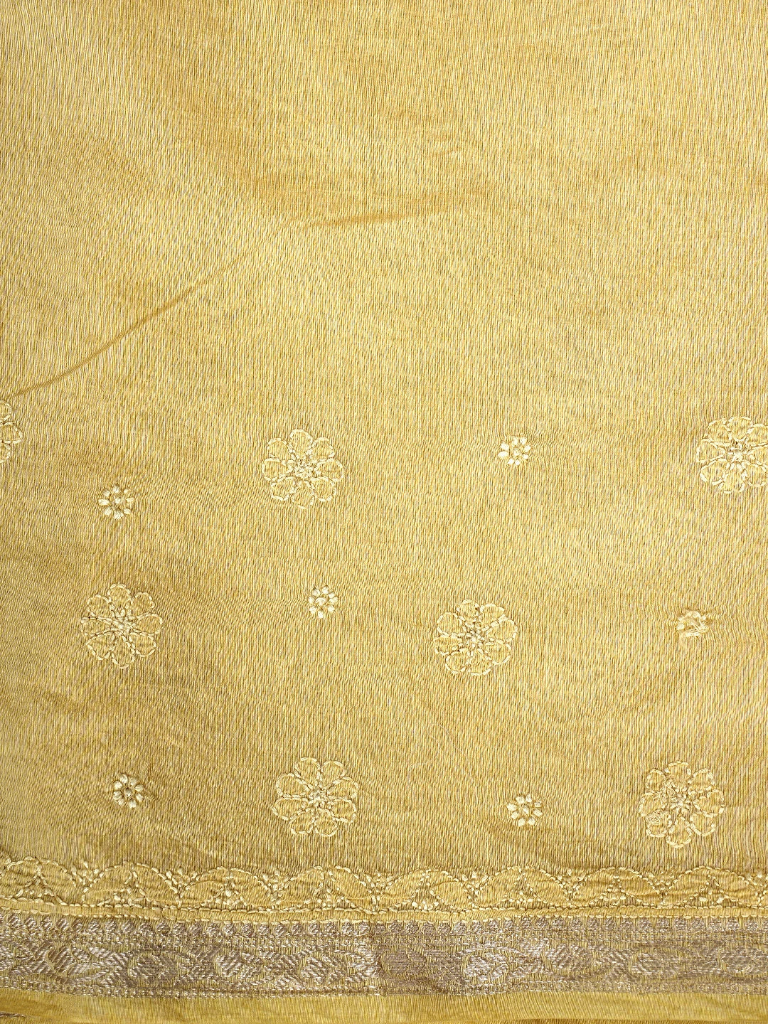 Ada Hand Embroidered Yellow Chanderi Lucknowi Chikankari Saree and Blouse 01A919747