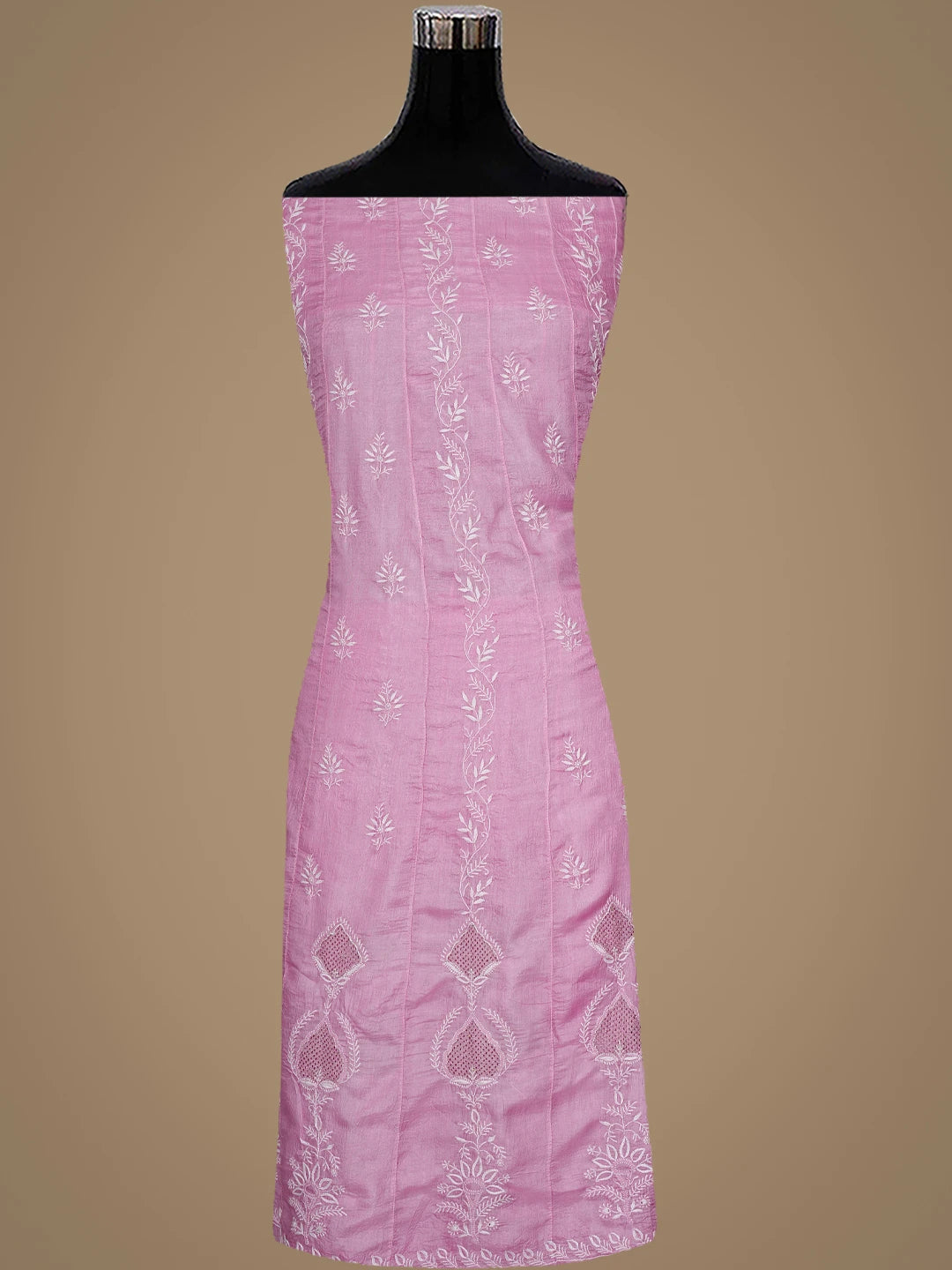 Ada Hand Embroidered Pink Mist Silk Lucknowi Chikankari Semi-Stitched Anarkali Kurta Dupatta Set With Zari Work 01A891011