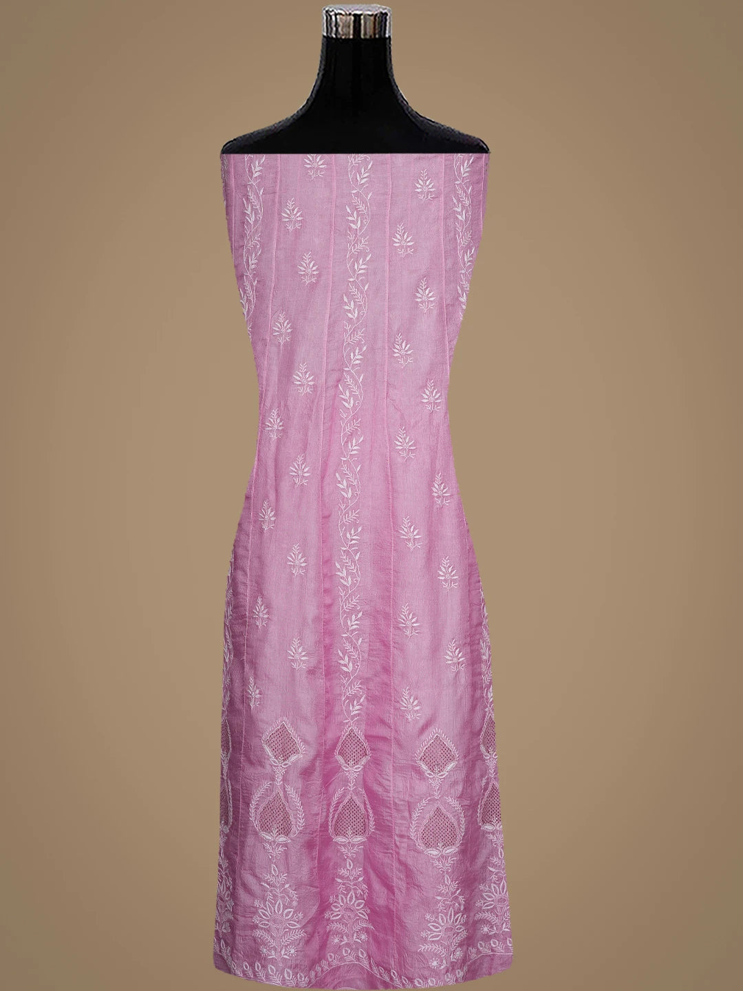 Ada Hand Embroidered Pink Mist Silk Lucknowi Chikankari Semi-Stitched Anarkali Kurta Dupatta Set With Zari Work 01A891011
