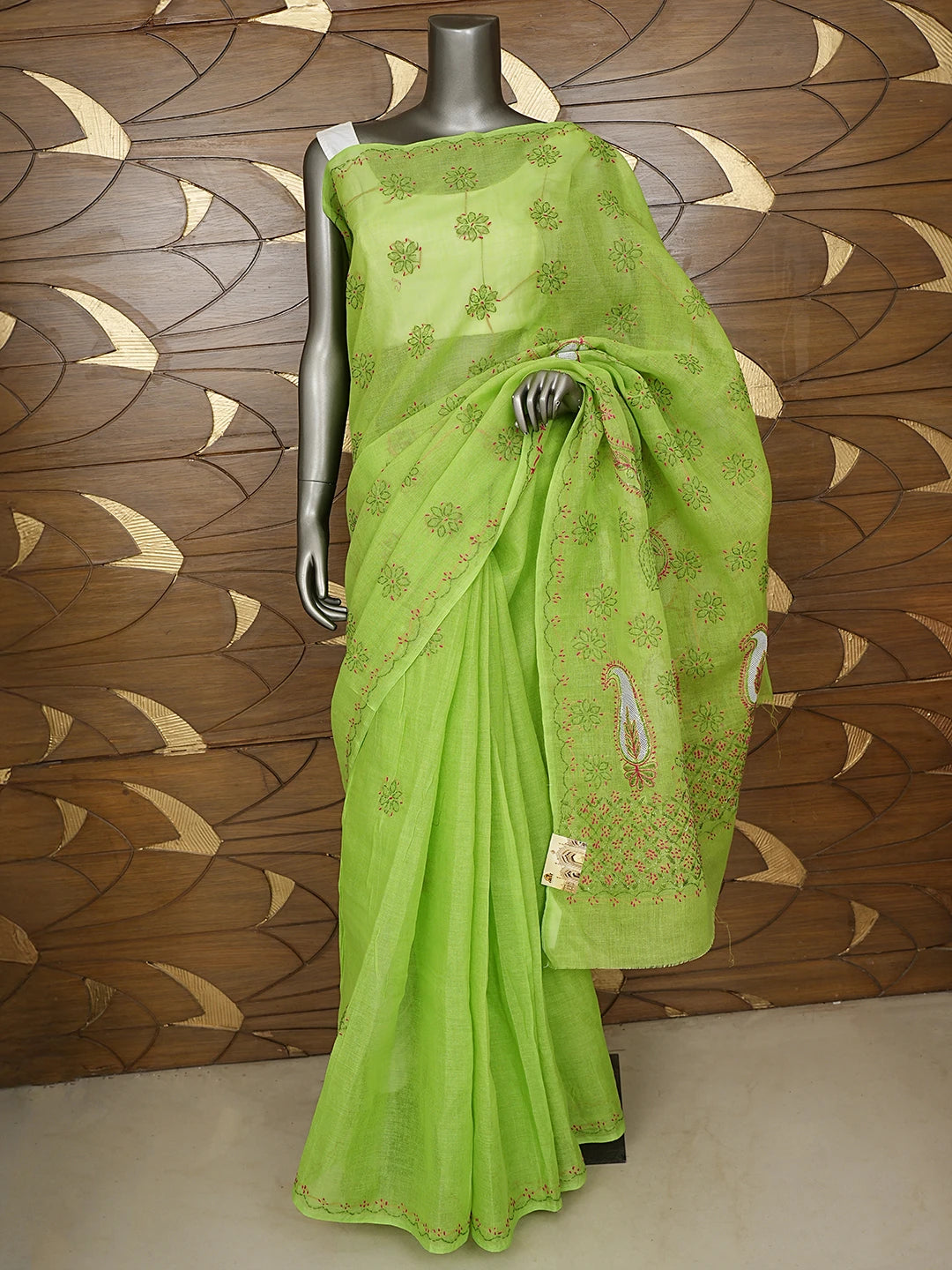Ada Hand Embroidered Green Cotton Lucknowi Chikankari Saree and Blouse 01A891787
