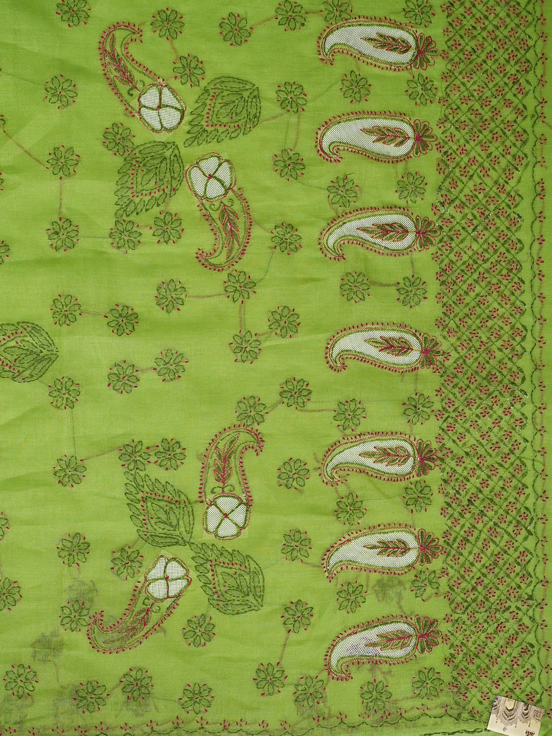 Ada Hand Embroidered Green Cotton Lucknowi Chikankari Saree and Blouse 01A891787