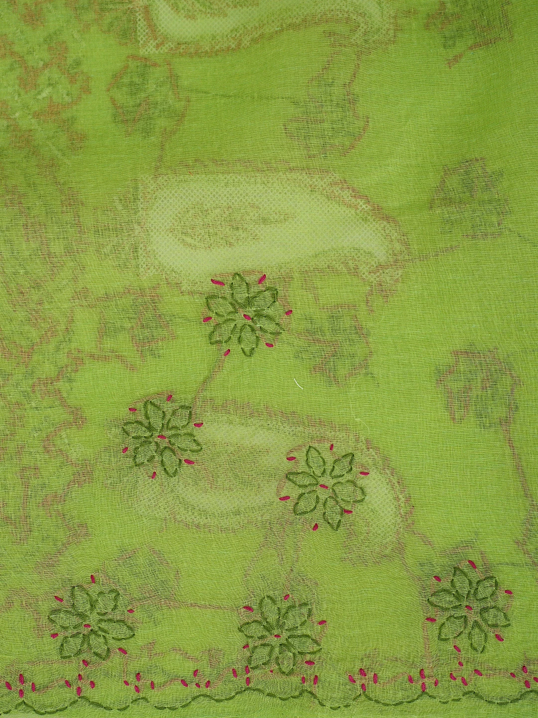 Ada Hand Embroidered Green Cotton Lucknowi Chikankari Saree and Blouse 01A891787