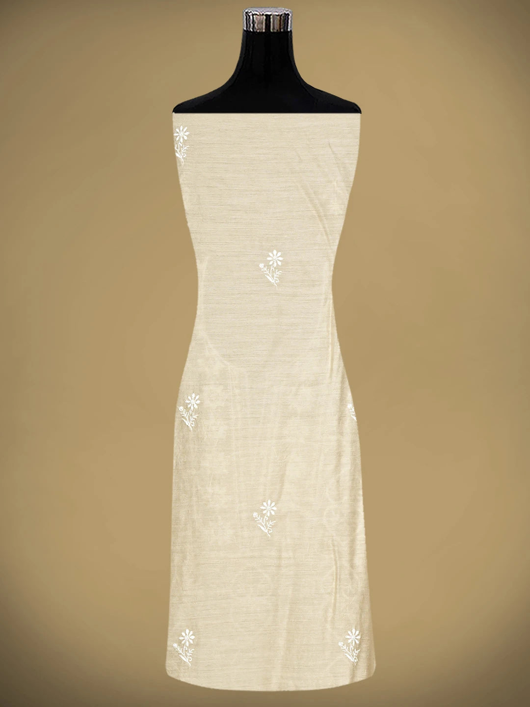 Ada Hand Embroidered Fawn Moonga Silk Lucknowi Chikankari Unstitched Kurta Dupatta Set 01A920319