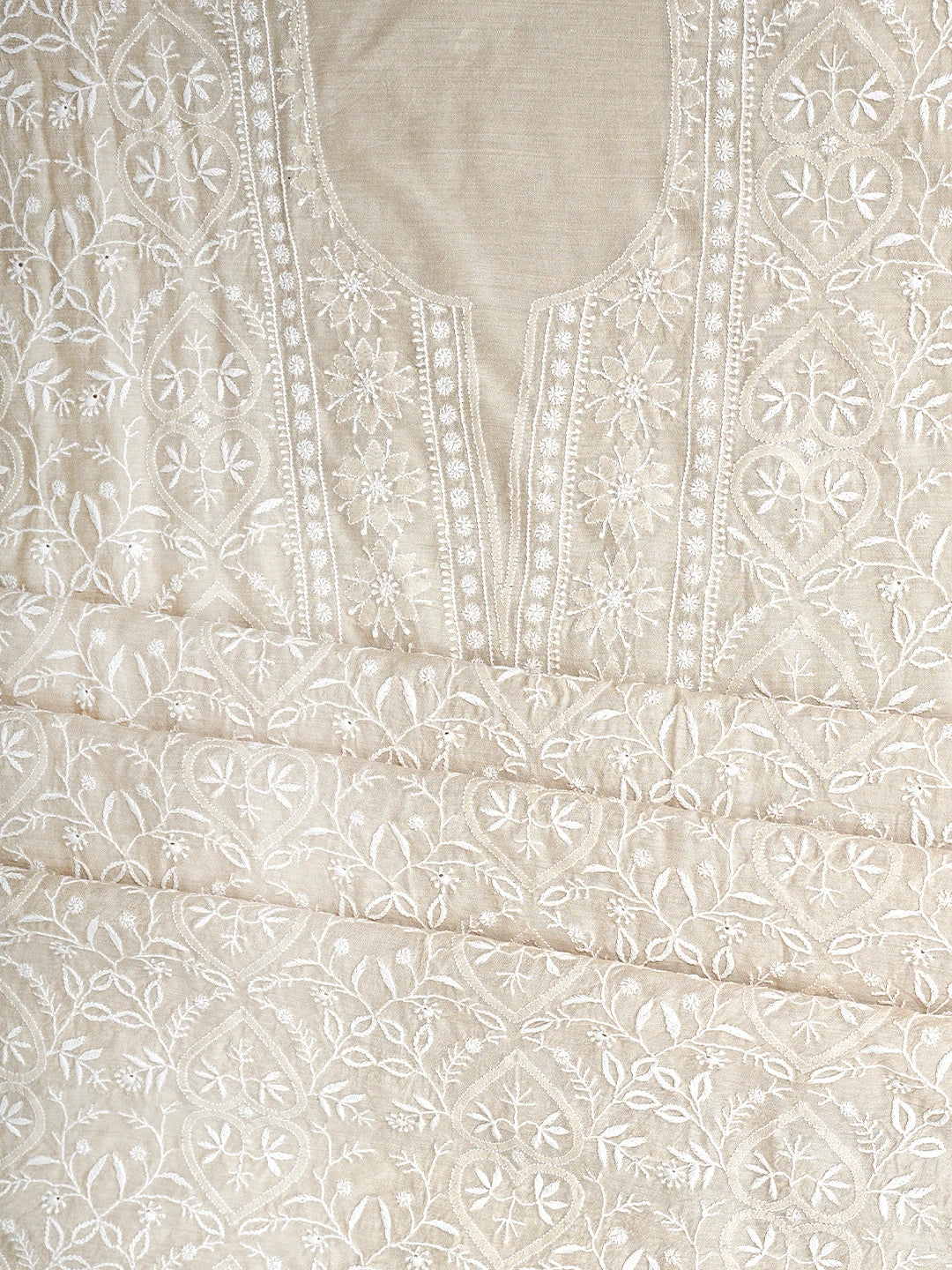 Ada Hand Embroidered Fawn Moonga Silk Lucknowi Chikankari Unstitched Kurta Dupatta Set 01A920319