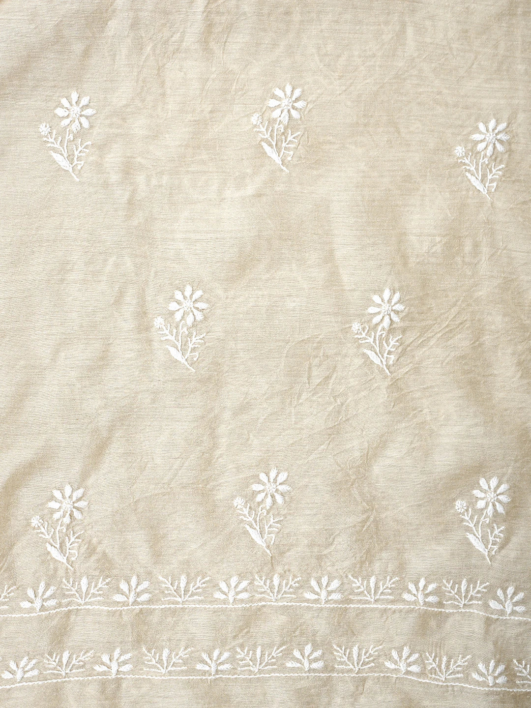 Ada Hand Embroidered Fawn Moonga Silk Lucknowi Chikankari Unstitched Kurta Dupatta Set 01A920319