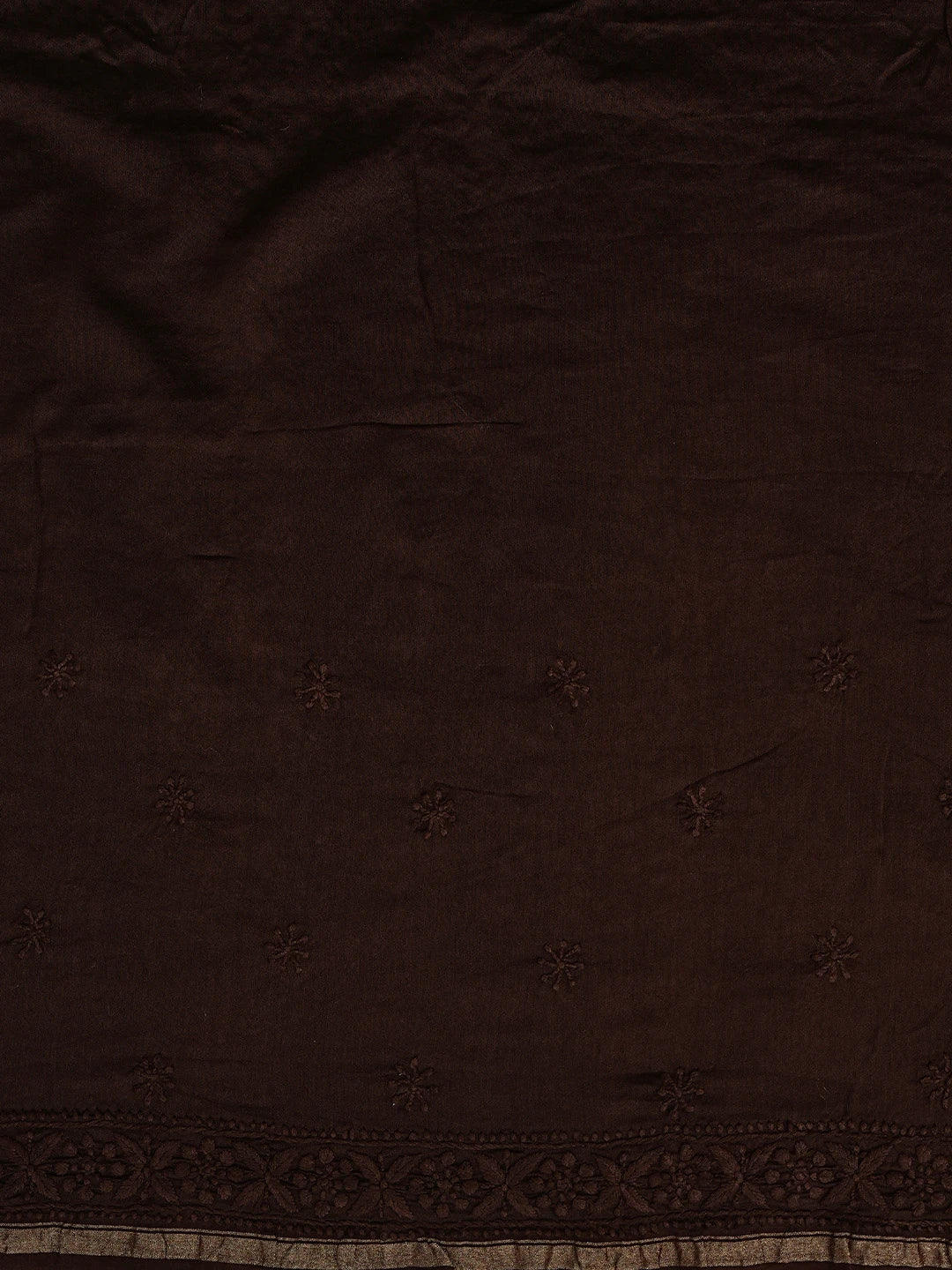 Ada Hand Embroidered Espresso Brown Chanderi Lucknowi Chikankari Saree With Blouse 01A919756