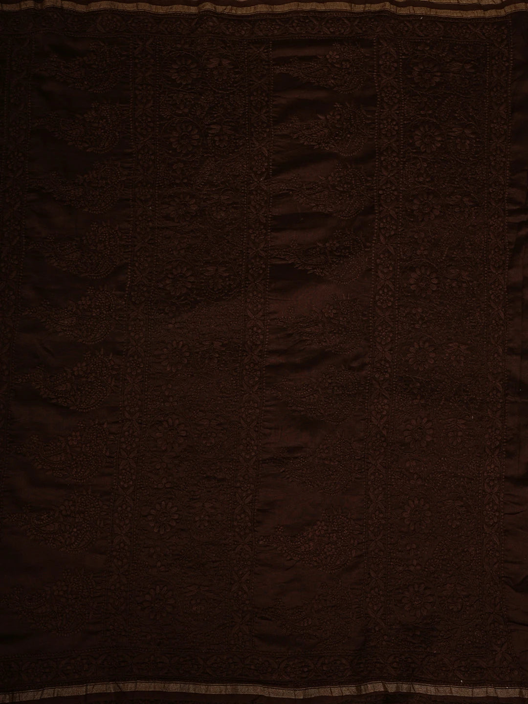 Ada Hand Embroidered Espresso Brown Chanderi Lucknowi Chikankari Saree With Blouse 01A919756