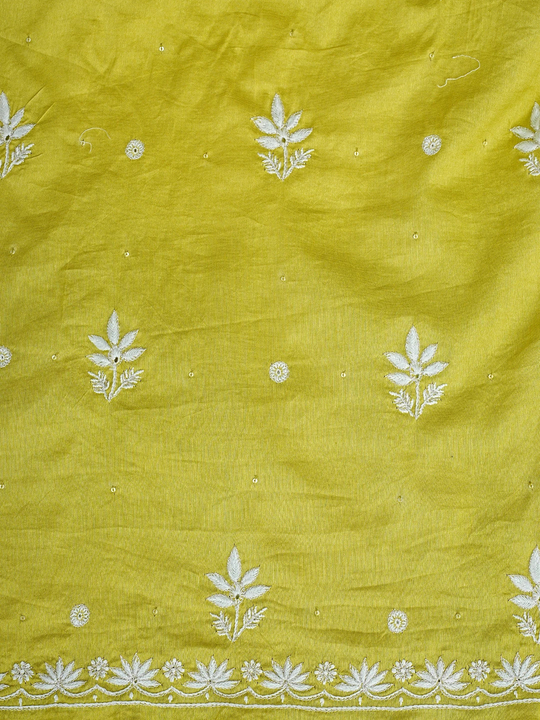 Ada Hand Embroidered Lime Green Chanderi Lucknowi Chikankari Unstitched Suit Piece With Sequinned Work 01A805662