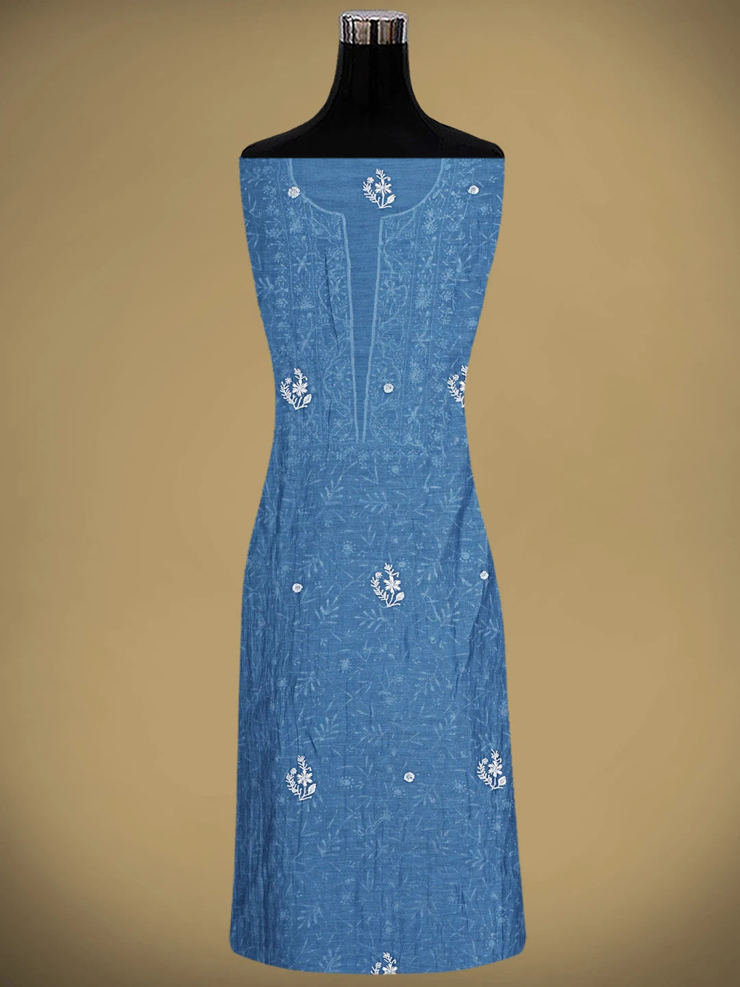 Ada Hand Embroidered Cobalt Blue Chanderi Lucknowi Chikankari Unstitched Kurta Dupatta Set With Cutdana Work 01A712212