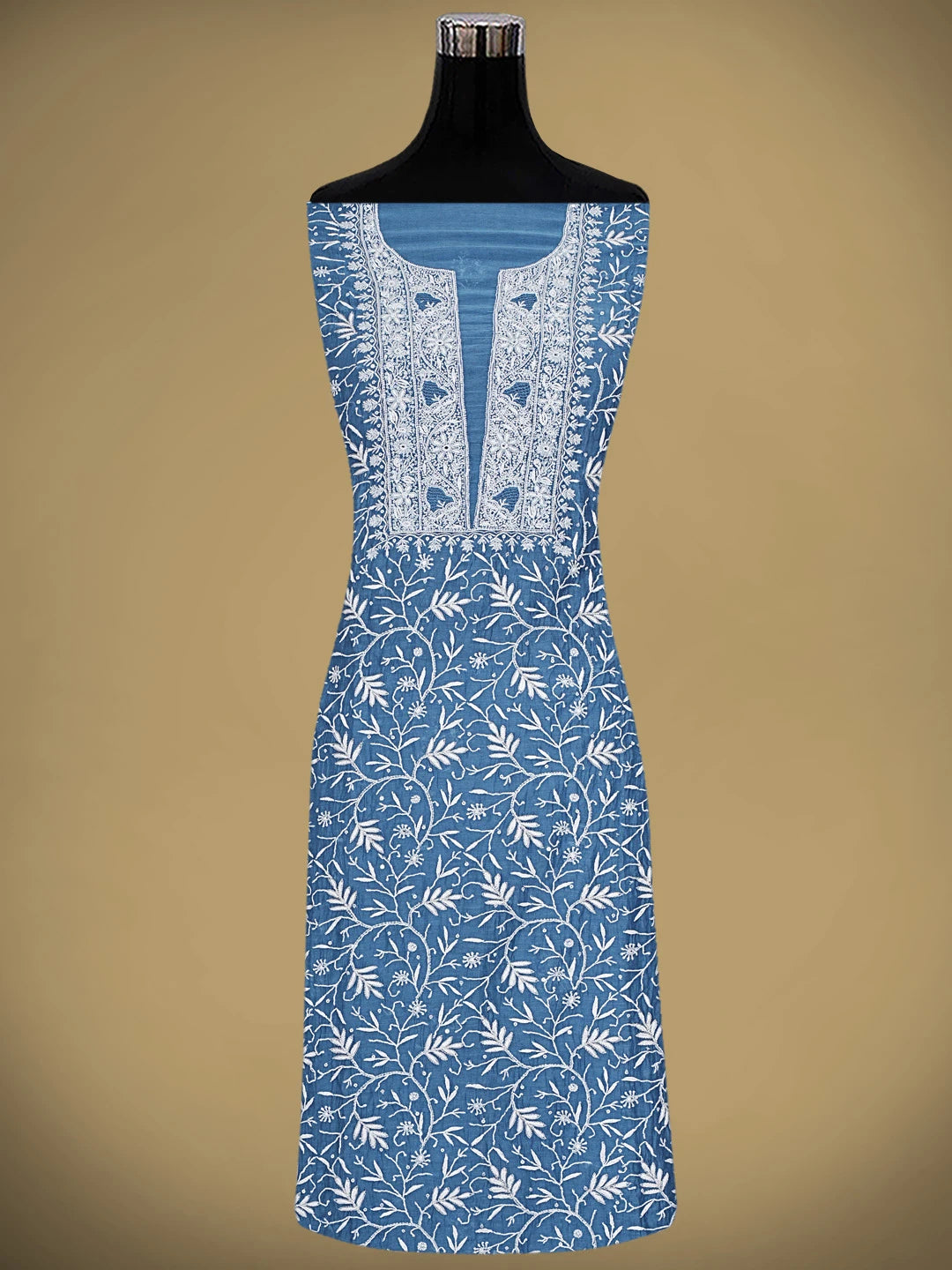 Ada Hand Embroidered Cobalt Blue Chanderi Lucknowi Chikankari Unstitched Kurta Dupatta Set With Cutdana Work 01A712212