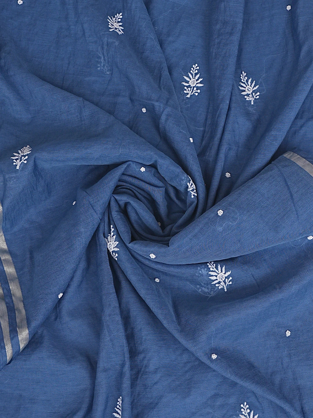 Ada Hand Embroidered Cobalt Blue Chanderi Lucknowi Chikankari Unstitched Kurta Dupatta Set With Cutdana Work 01A712212