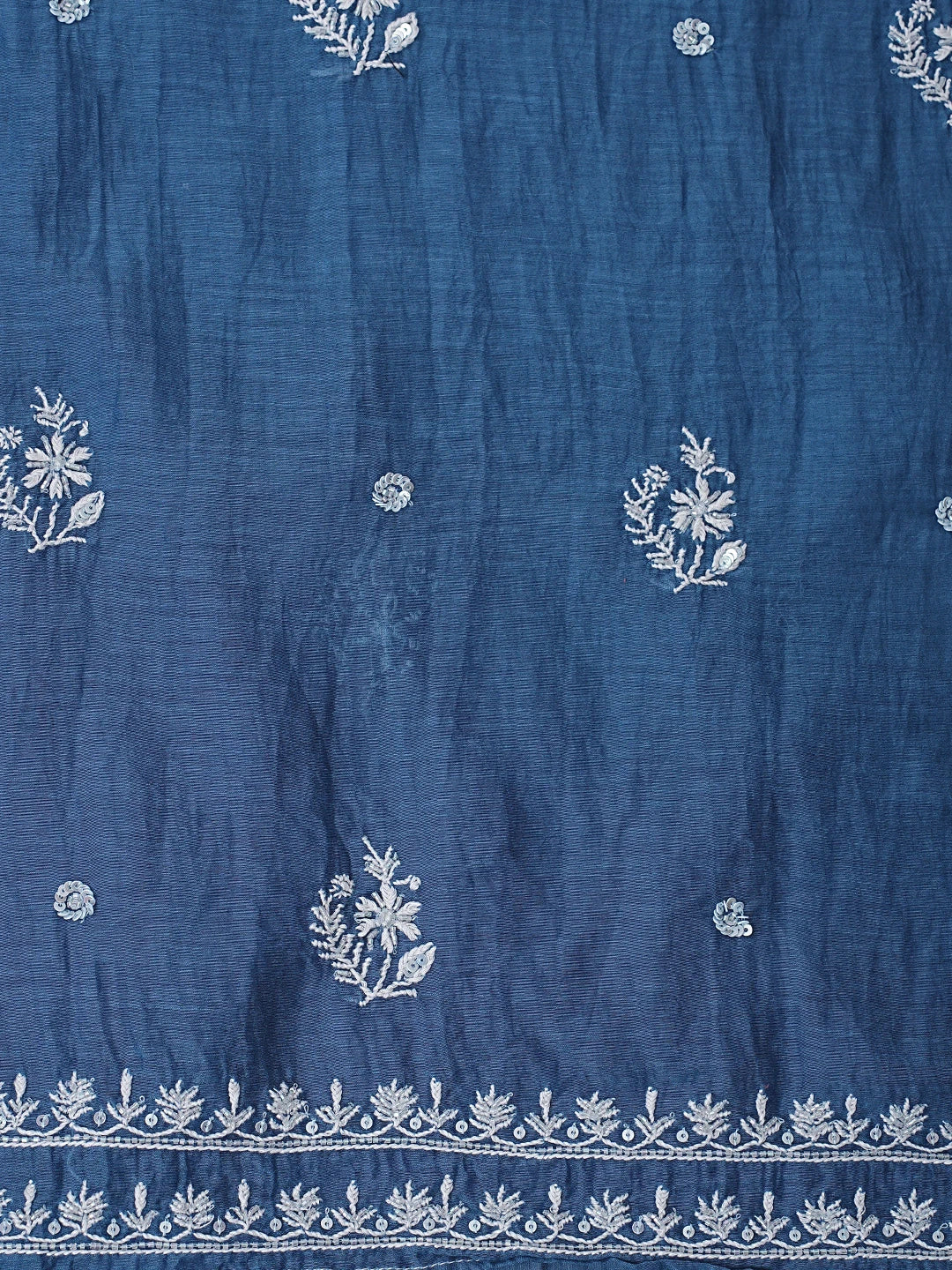 Ada Hand Embroidered Cobalt Blue Chanderi Lucknowi Chikankari Unstitched Kurta Dupatta Set With Cutdana Work 01A712212