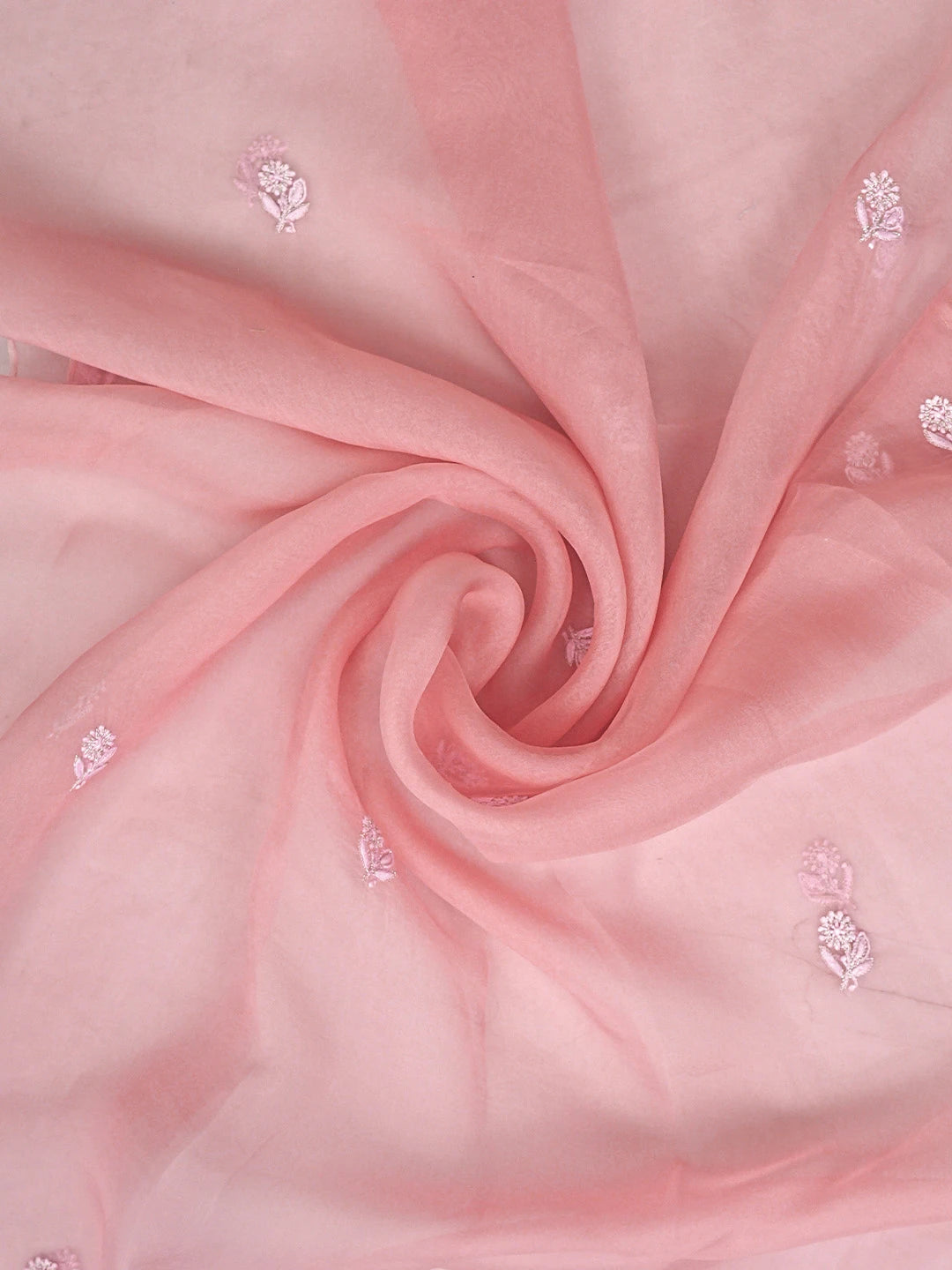Ada Hand Embroidered Peachy Pink  Silk Lucknowi Chikankari Unstitched Kurta Dupatta Set With Zari Work 01A590740