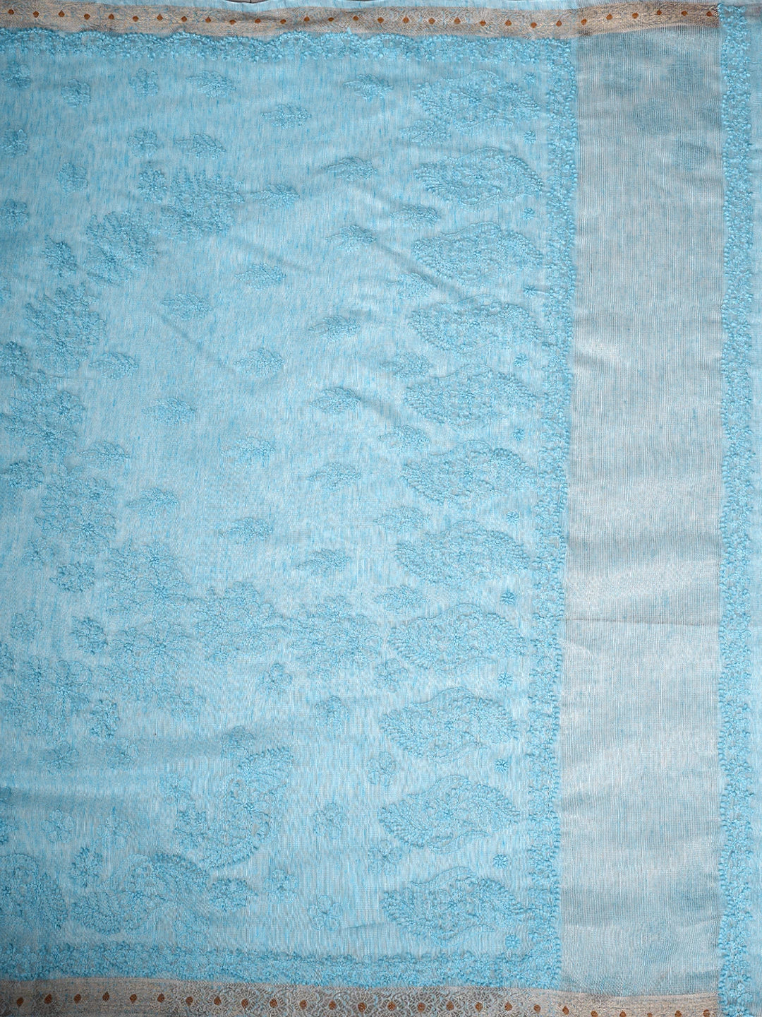 Ada Hand Embroidered Sky Blue Tissue Lucknowi Chikankari Saree With Blouse 01A918132