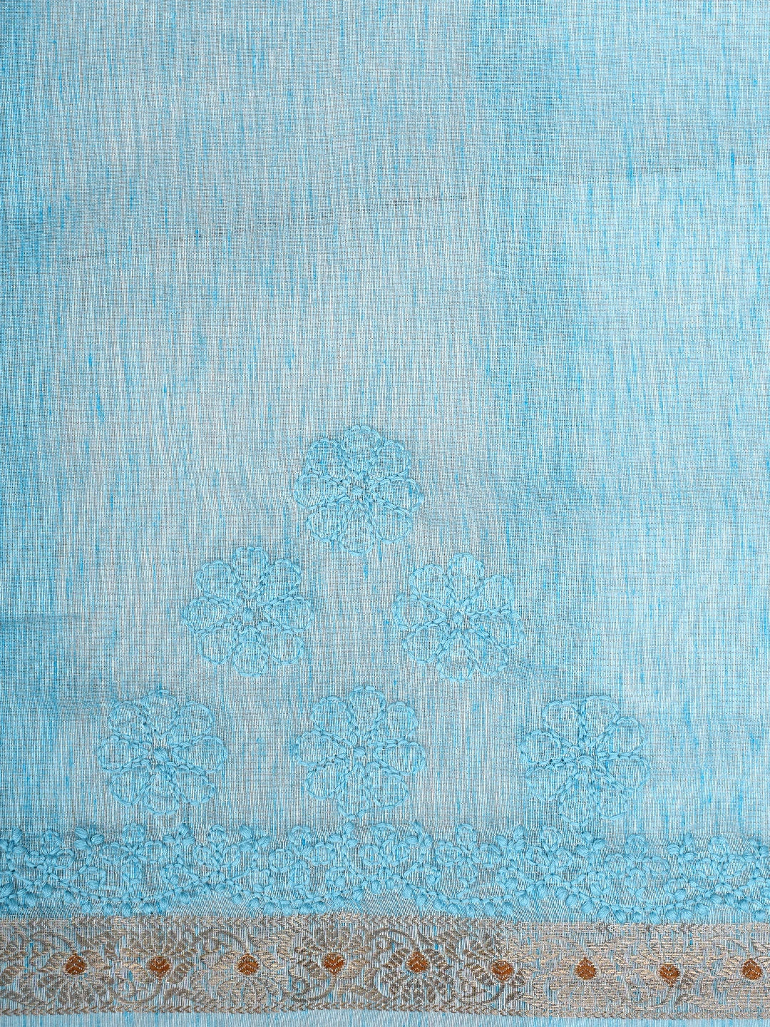 Ada Hand Embroidered Sky Blue Tissue Lucknowi Chikankari Saree With Blouse 01A918132