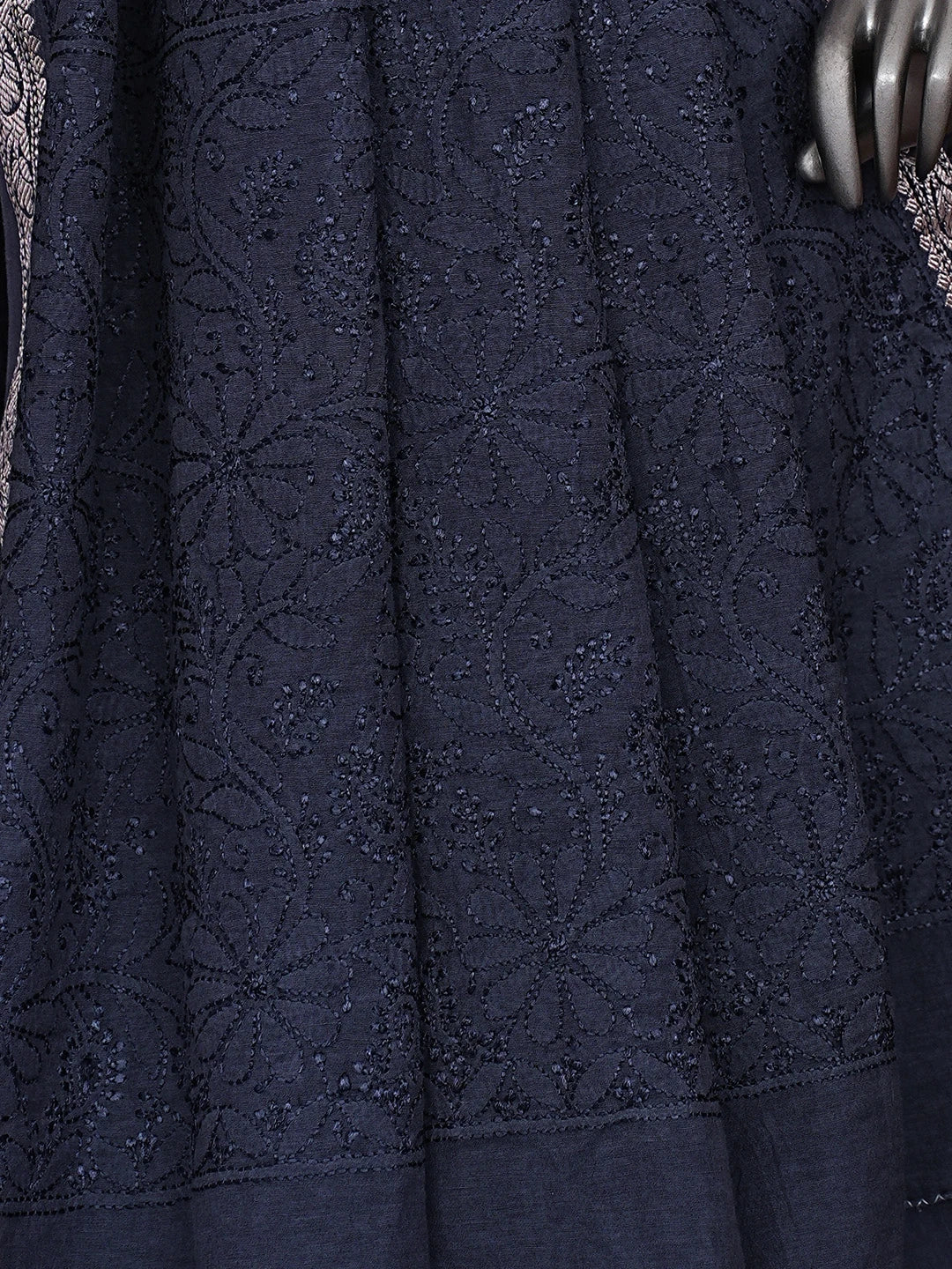 Ada Hand Embroidered Navy Blue Chanderi Lucknowi Chikankari Saree With Blouse 01A919743