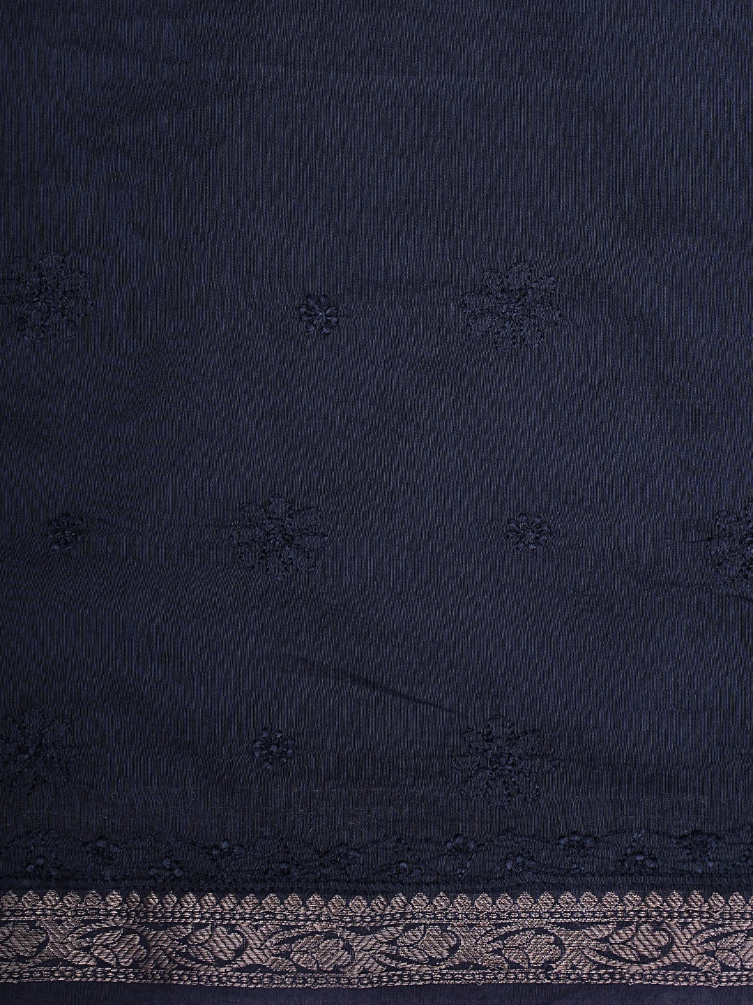Ada Hand Embroidered Navy Blue Chanderi Lucknowi Chikankari Saree With Blouse 01A919743
