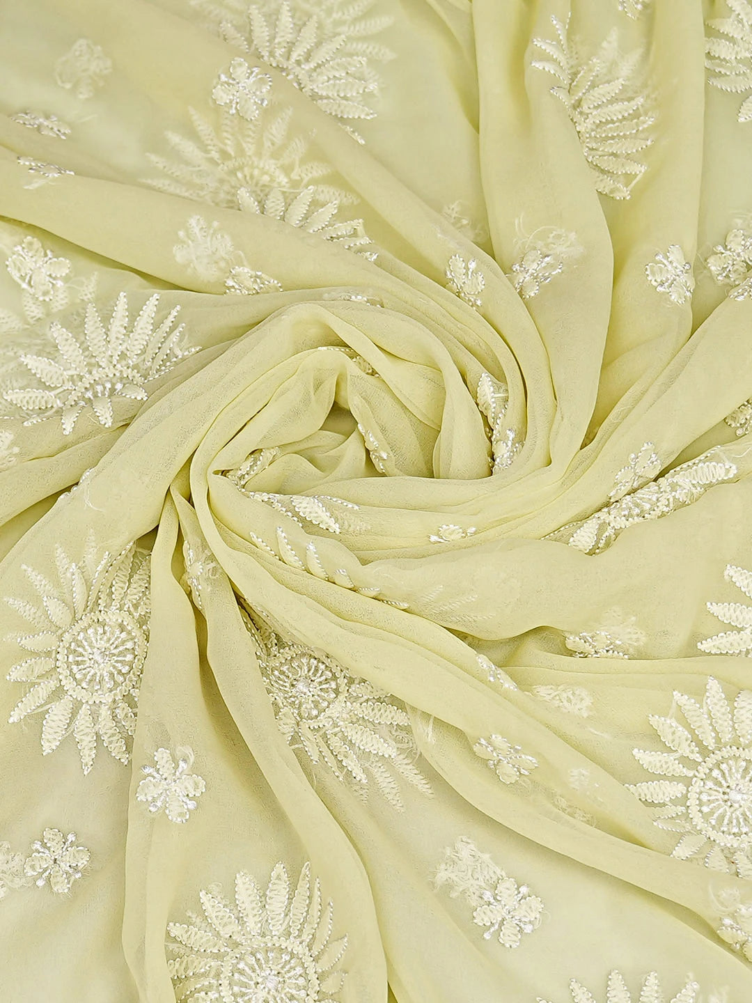 Ada Hand Embroidered Lemon Georgette Lucknowi Chikankari Dupatta A469047