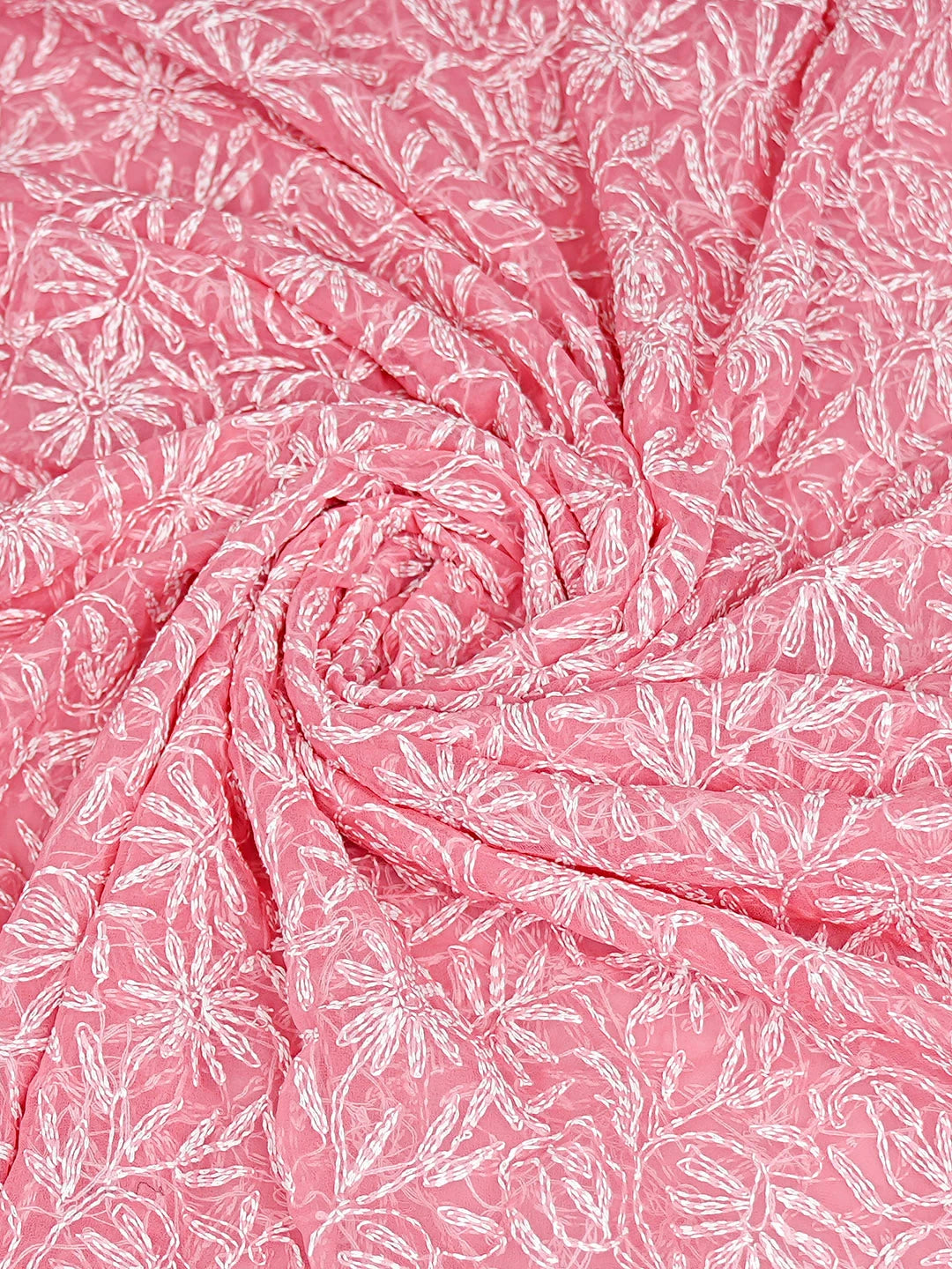 Ada Hand Embroidered Carrot Pink Georgette Lucknowi Chikankari Dupatta 01A859611