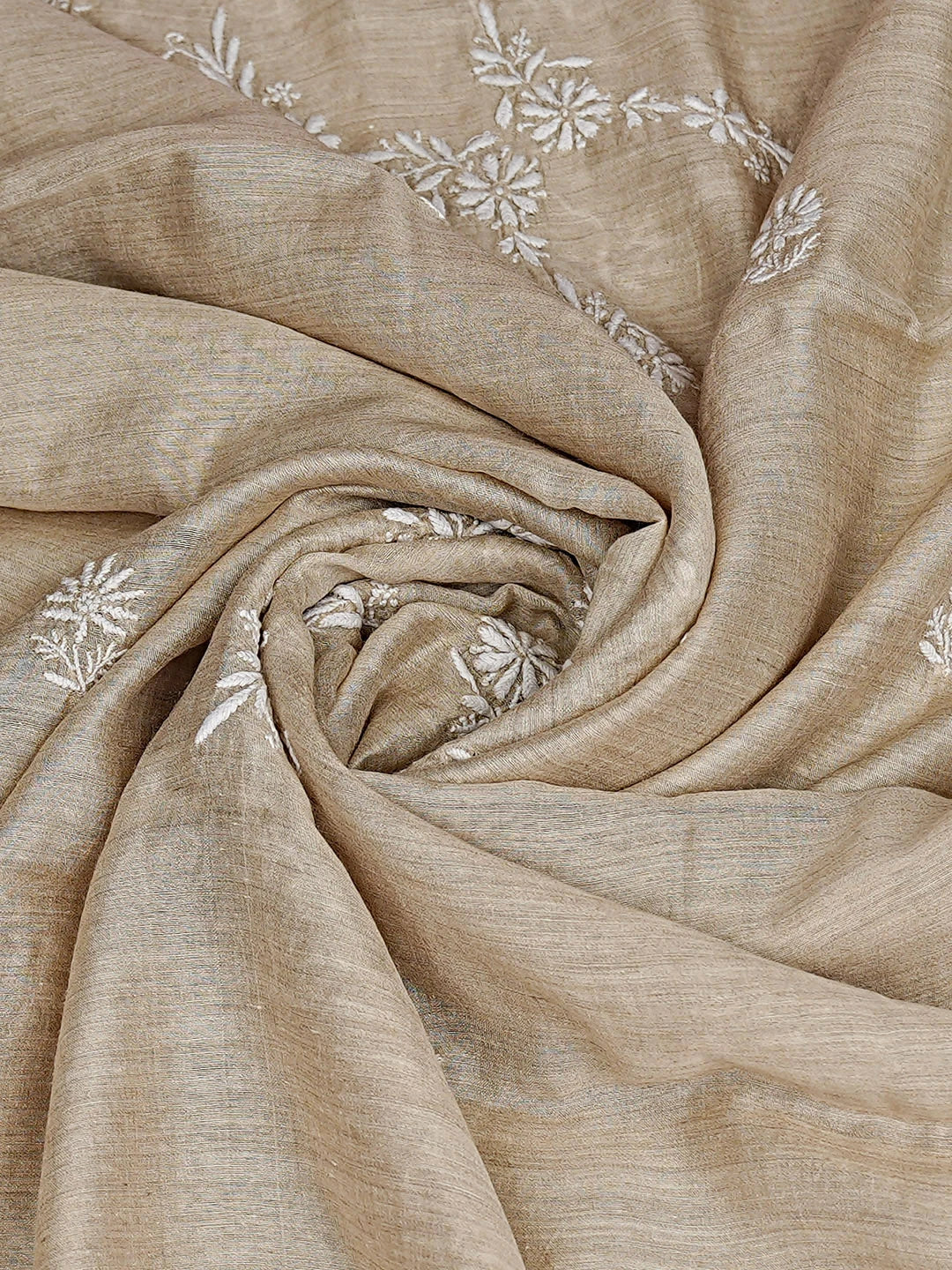 Ada Hand Embroidered Fawn Moonga Silk Lucknowi Chikankari Dupatta 01A881937